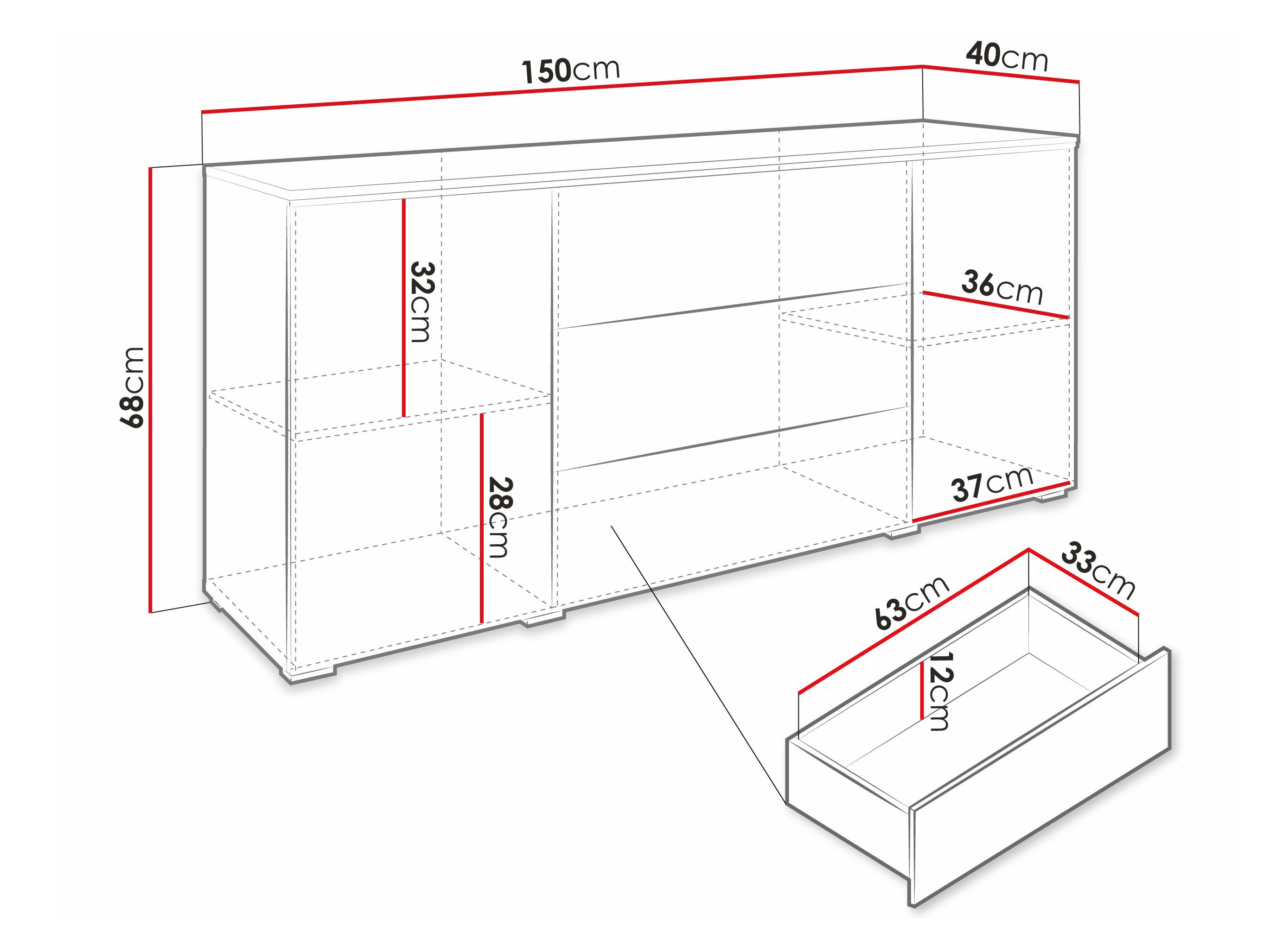 Komoda Sarasota 142 (Boja betona + Sjajno belo)