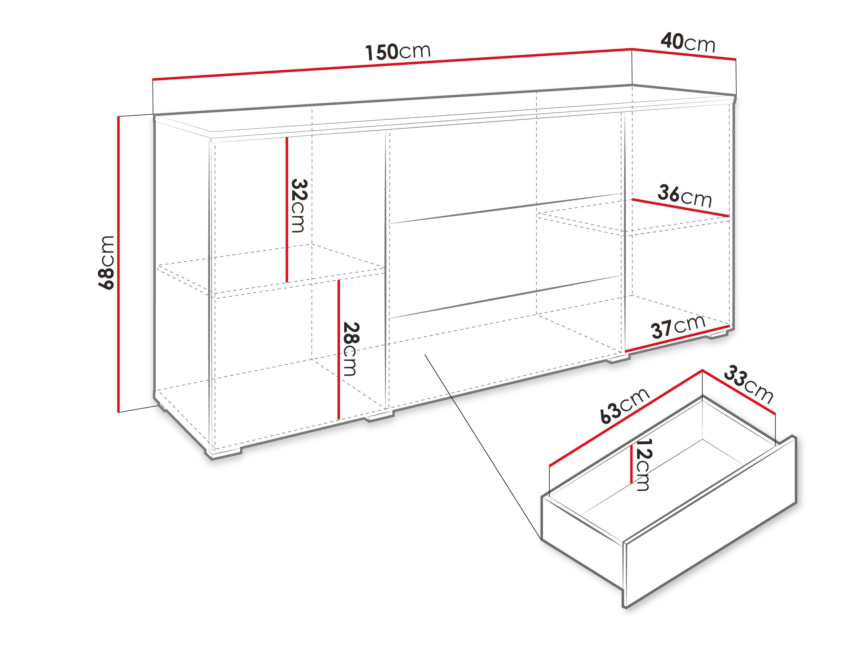 Komoda Sarasota 142 (Glossy gray)