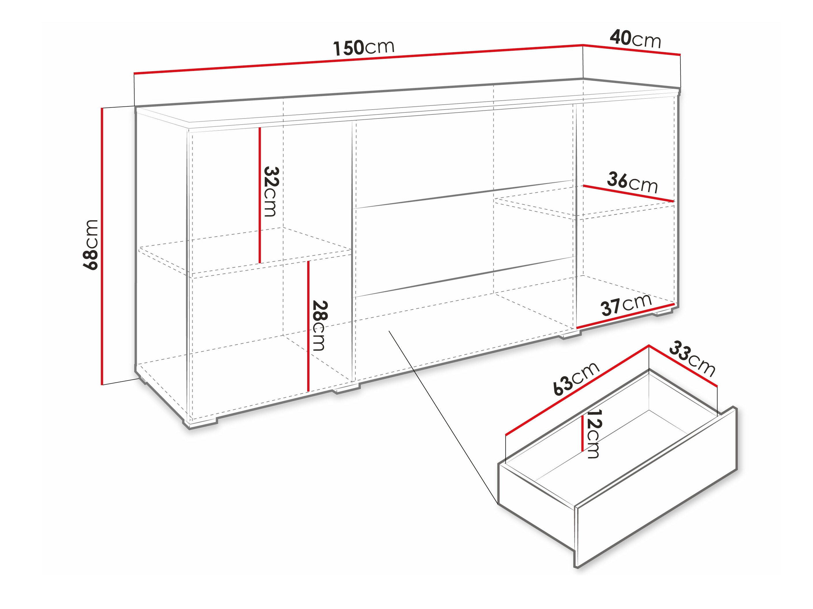 Komoda Sarasota 142 (Matera siva + Sjajno belo)