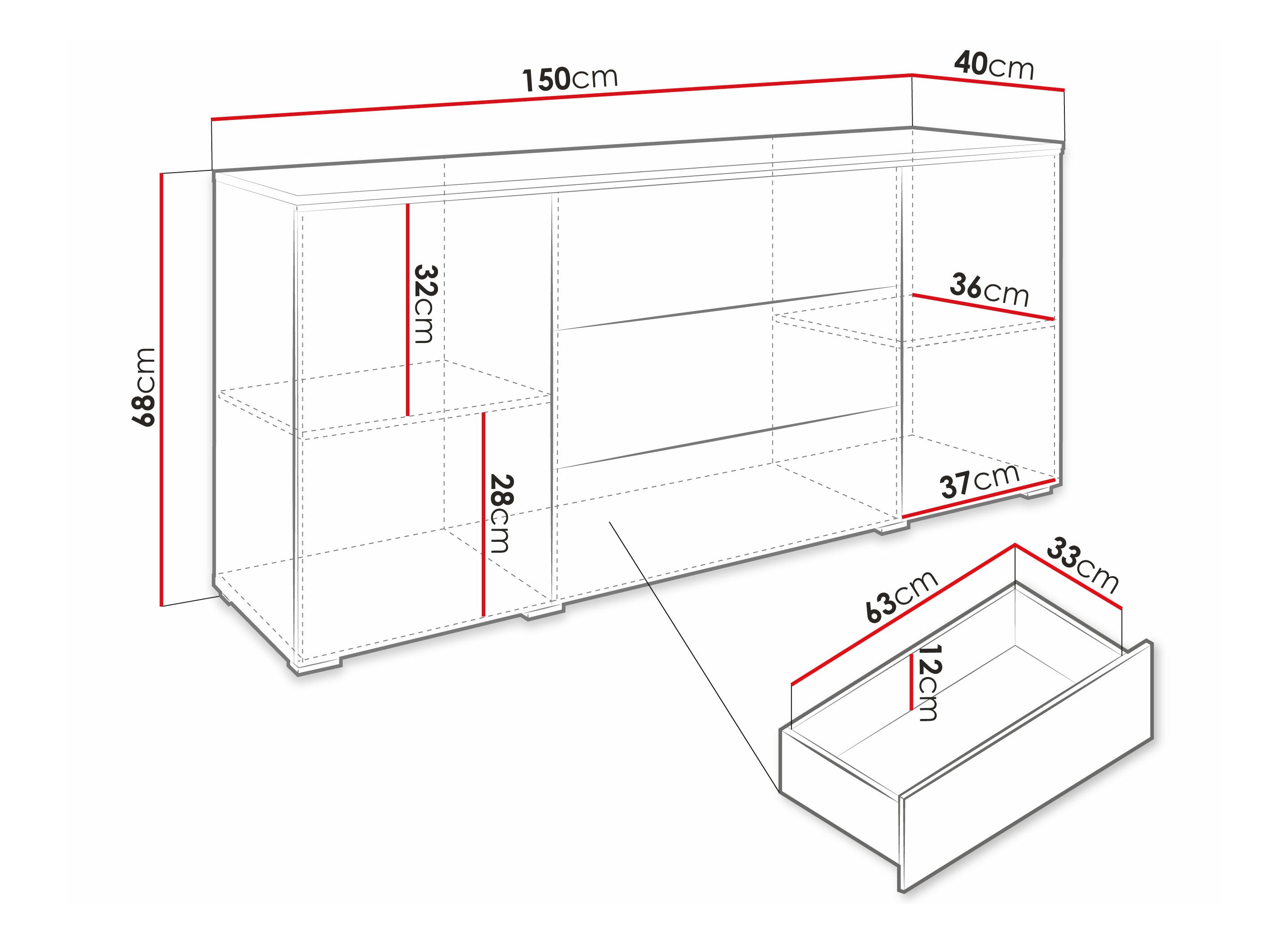 Komoda Sarasota 142 (Matera siva + Sjajno belo)