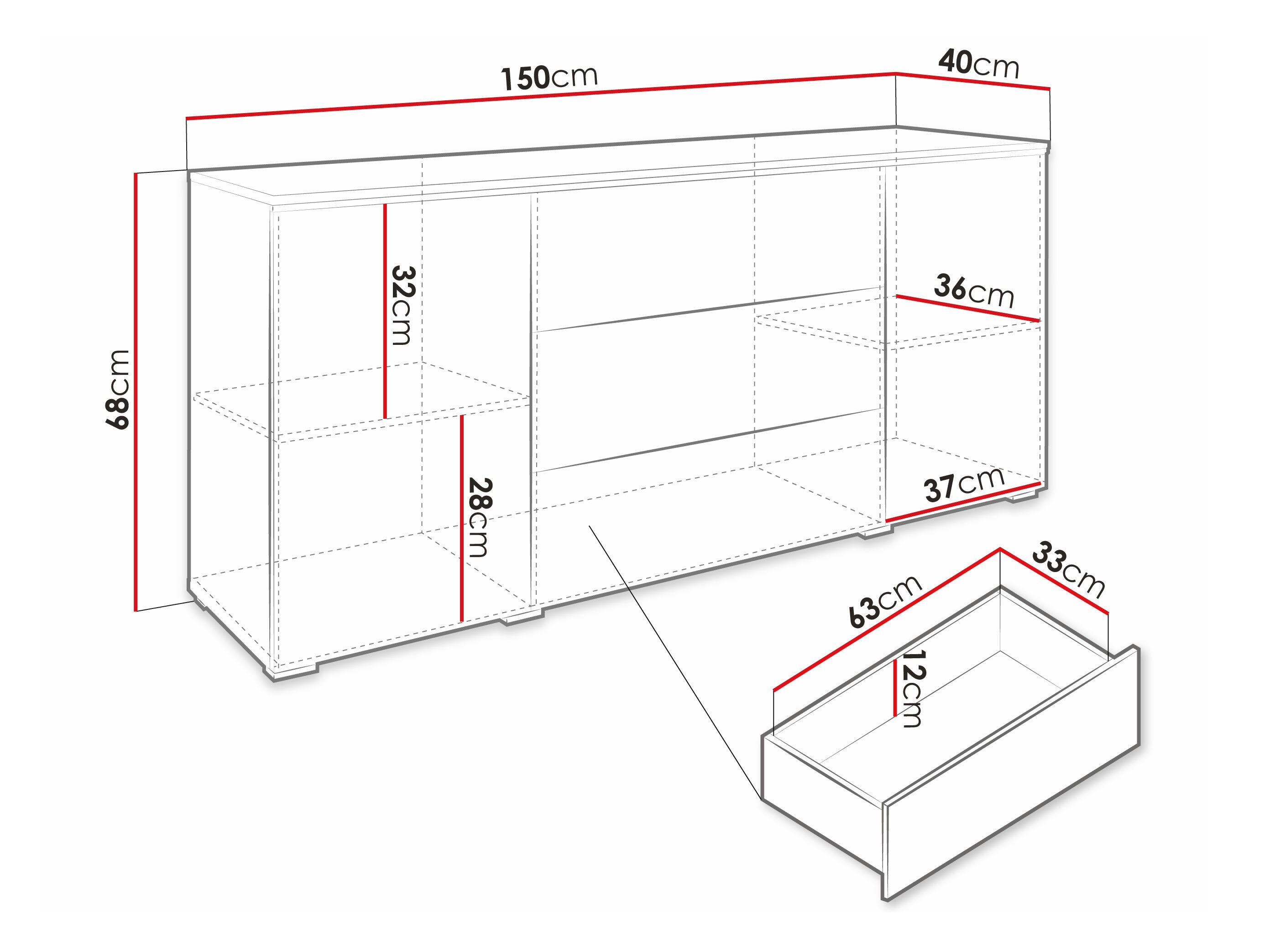 Komoda Sarasota 142 (Вотан храст + Crna visoki sjaj)
