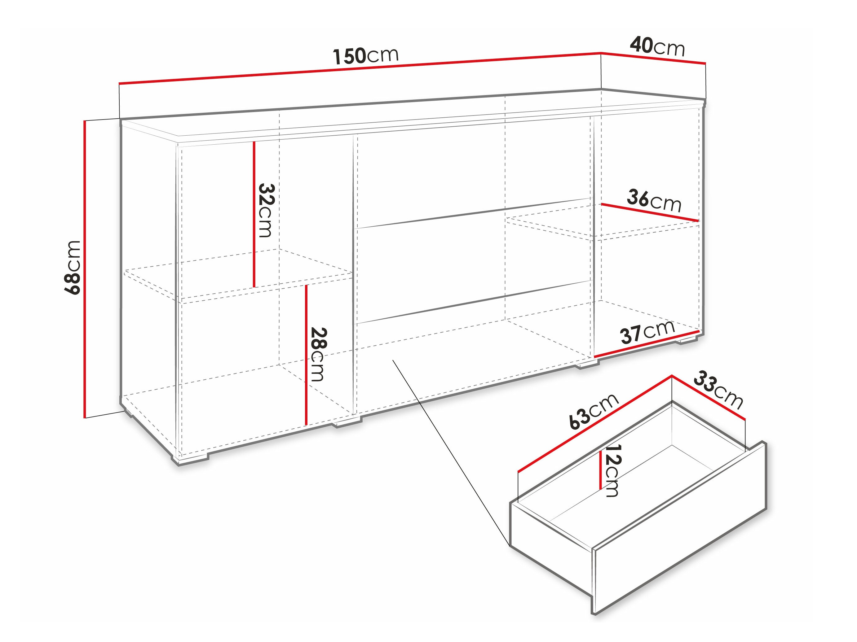 Komoda Sarasota 142 (Вотан храст + Sjajno belo)