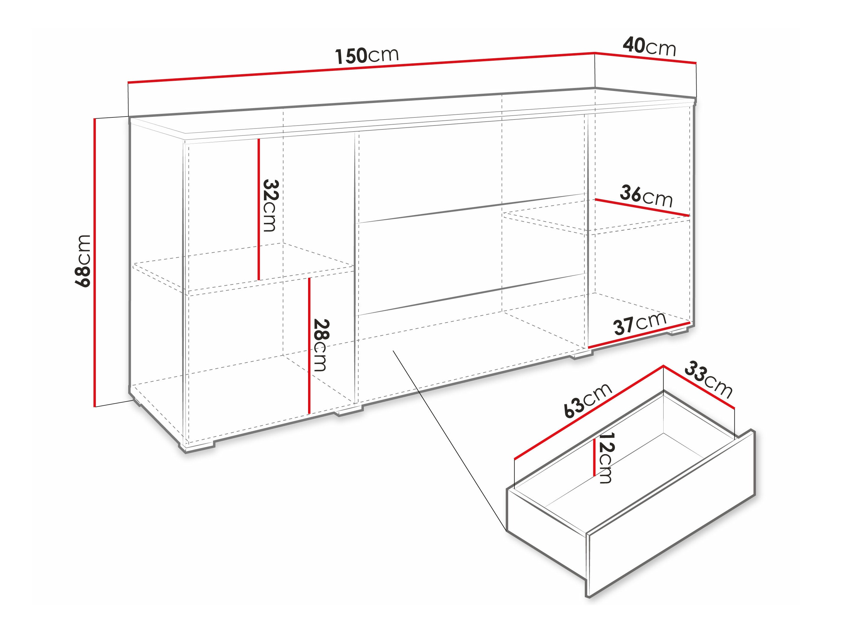 Komoda Sarasota 142 (Вотан храст + Sjajno belo)