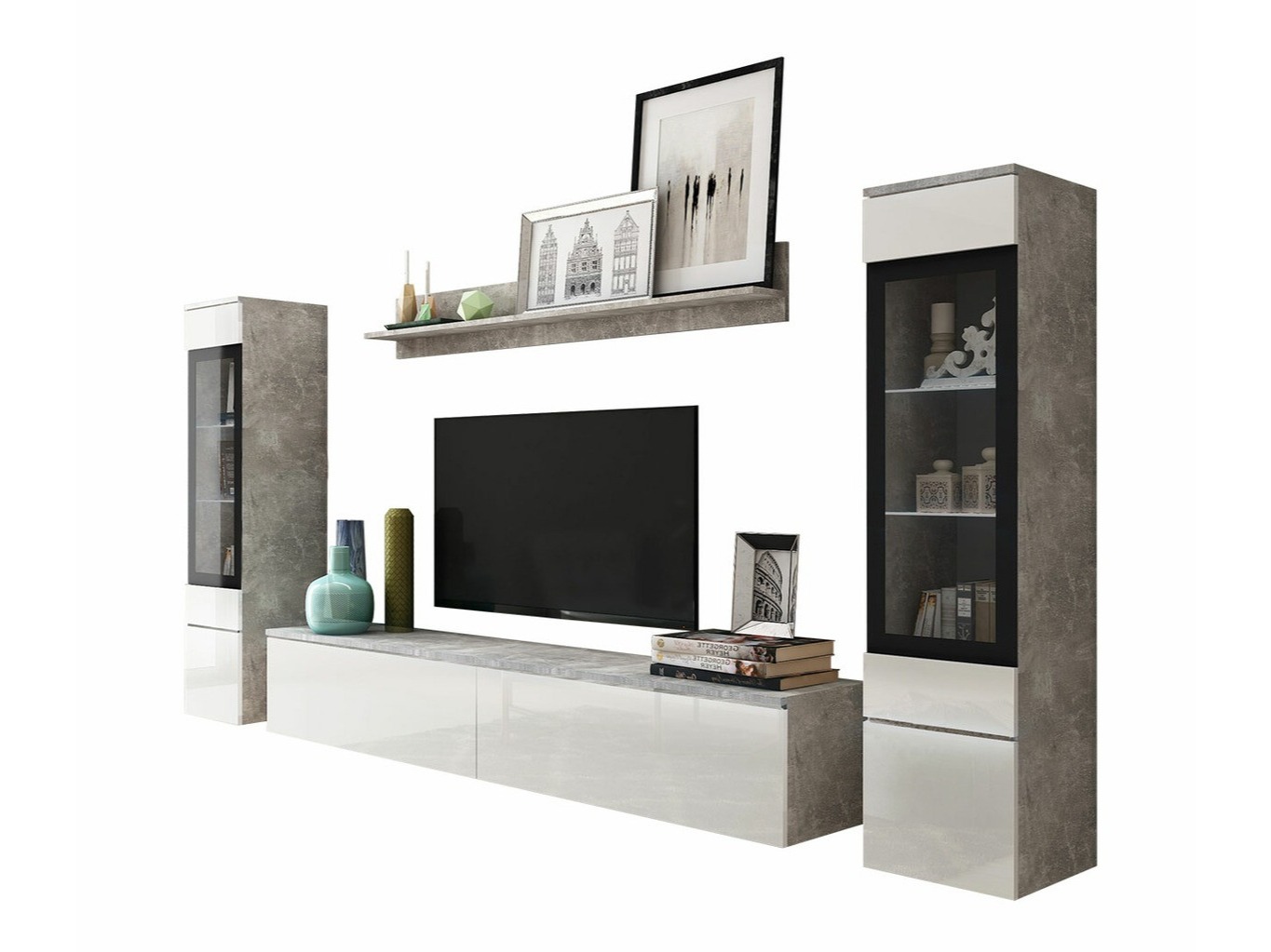 Set za dnevnu sobu Mirfivo 101 (Beton + Sjajno belo)