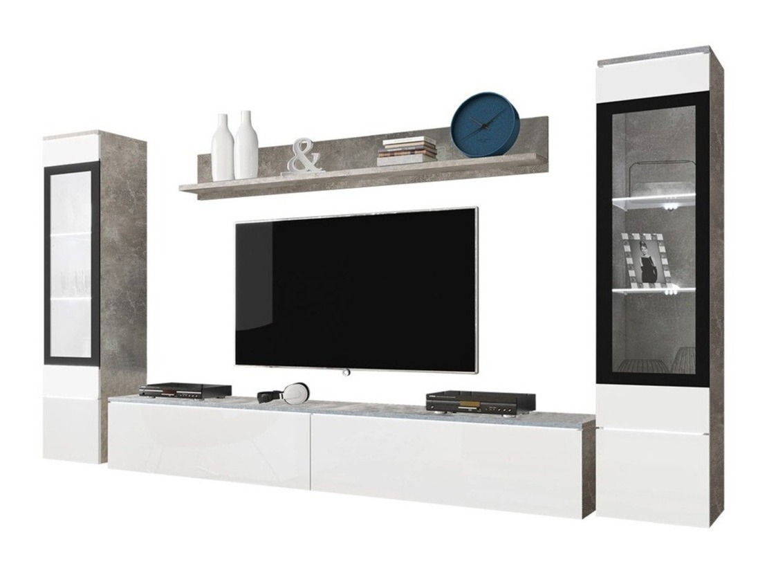 Set za dnevnu sobu Mirfivo 101 (Beton + Sjajno belo)