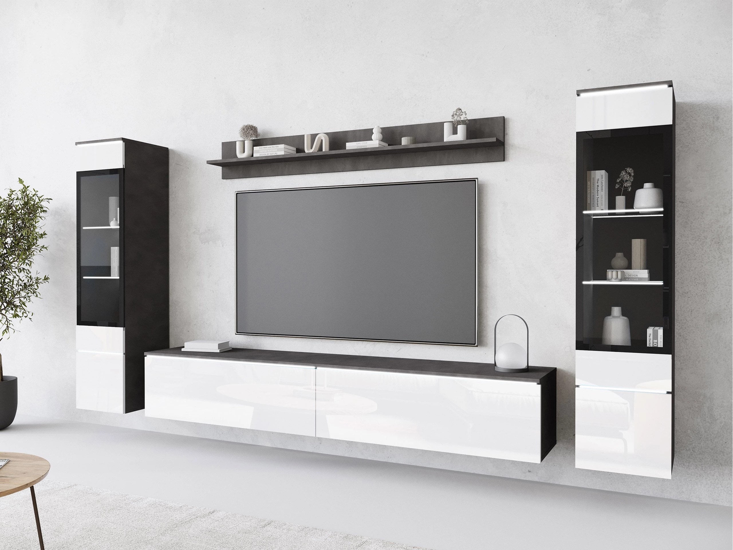 Set za dnevnu sobu Mirfivo 101 (Matera siva + Sjajno belo)