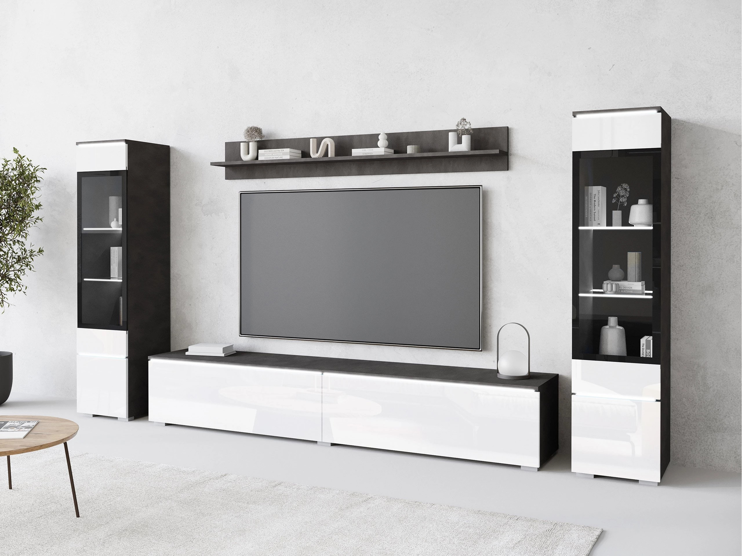 Set za dnevnu sobu Mirfivo 101 (Matera siva + Sjajno belo)