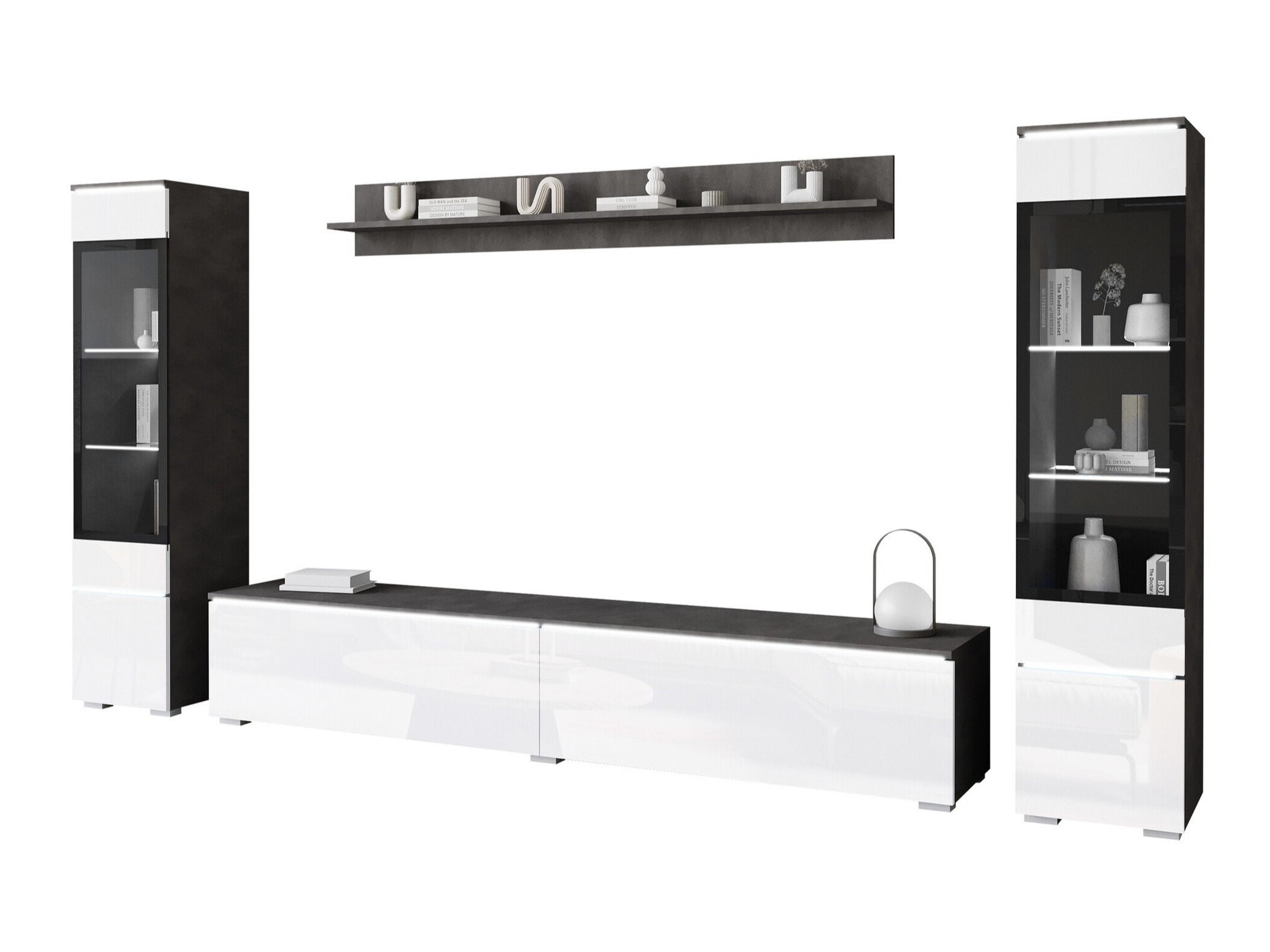 Set za dnevnu sobu Mirfivo 101 (Matera siva + Sjajno belo)