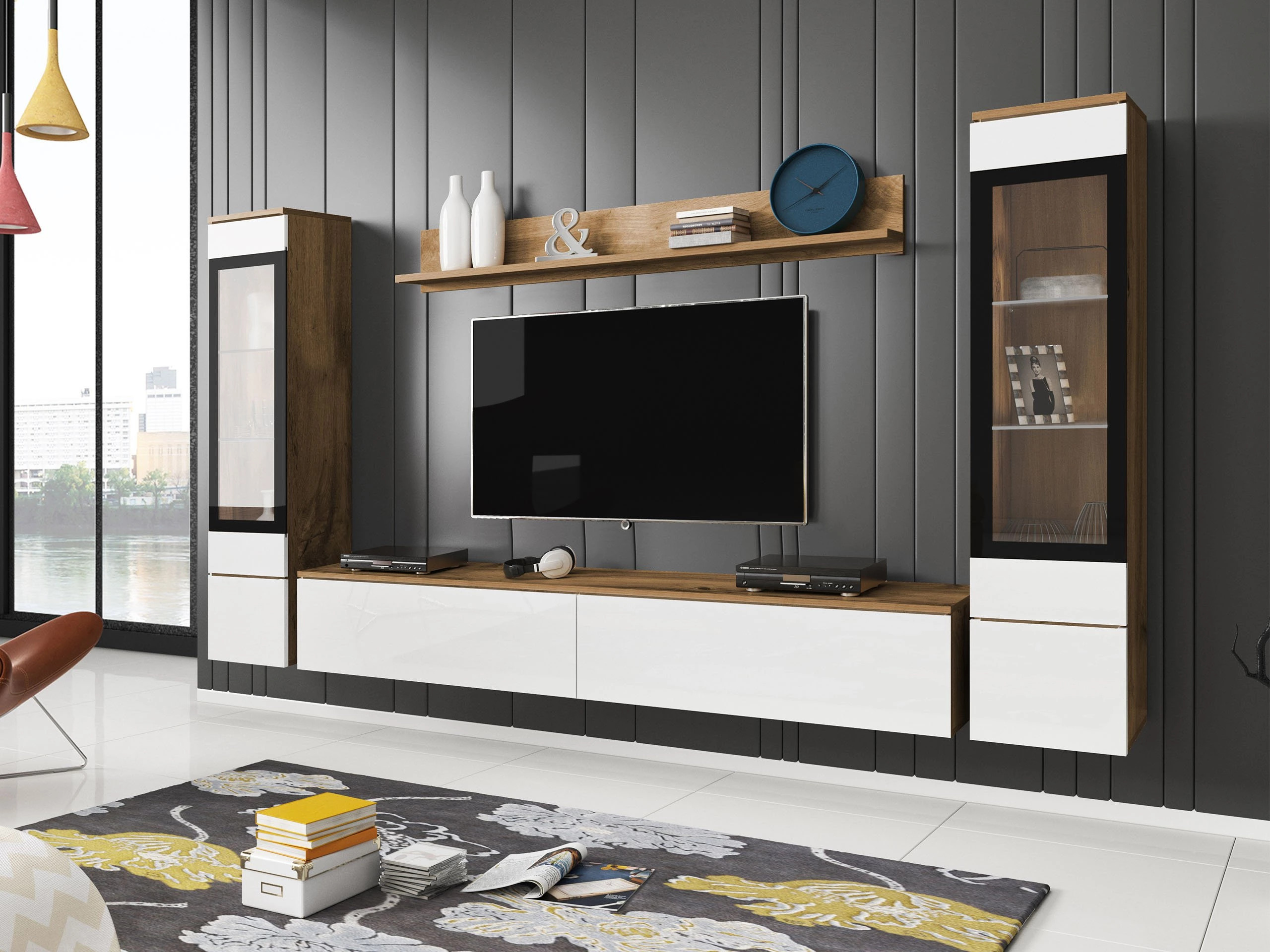 Set za dnevnu sobu Sarasota 126 (Hrast Votan + Sjajno belo)