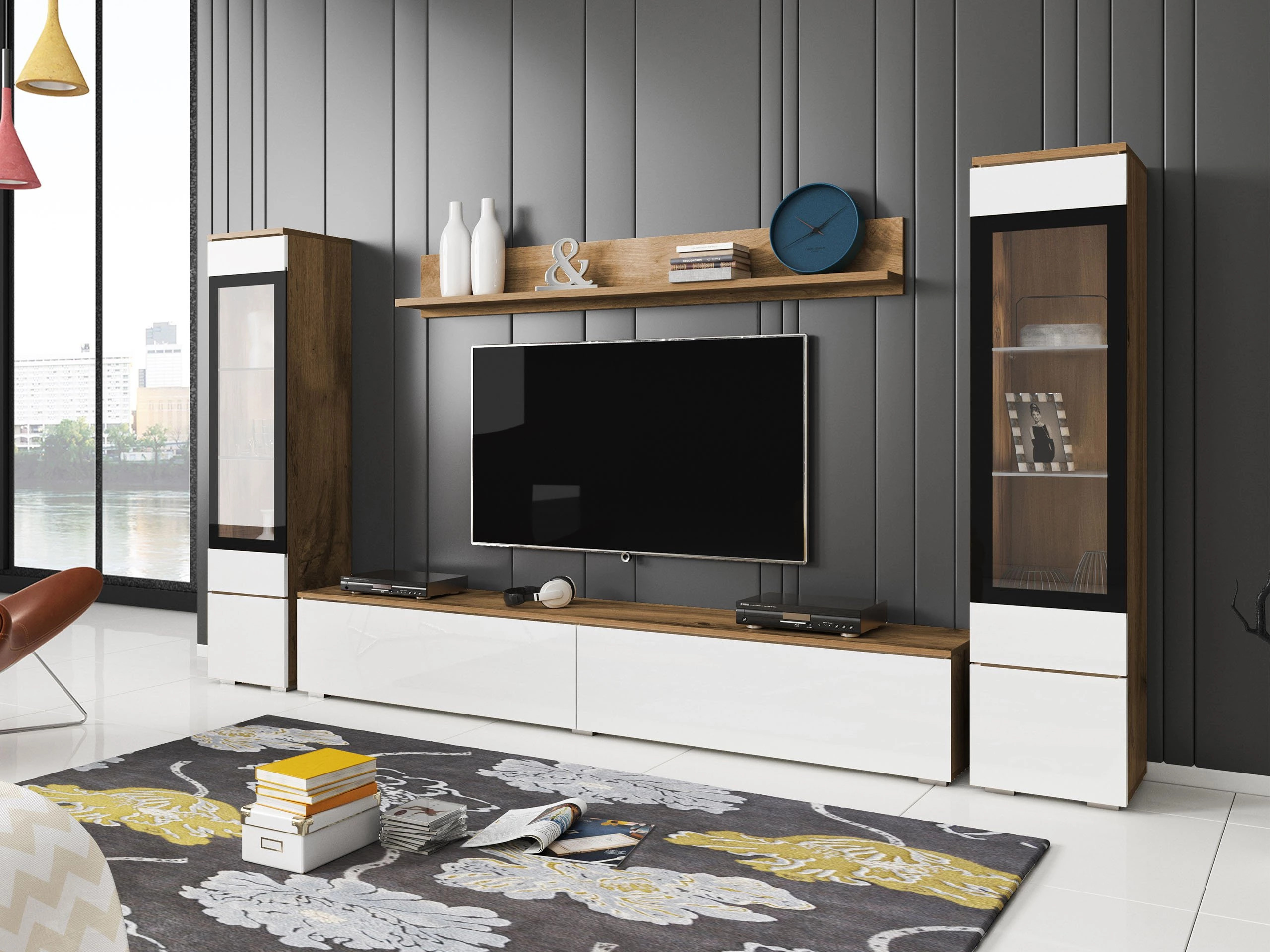 Set za dnevnu sobu Sarasota 126 (Hrast Votan + Sjajno belo)