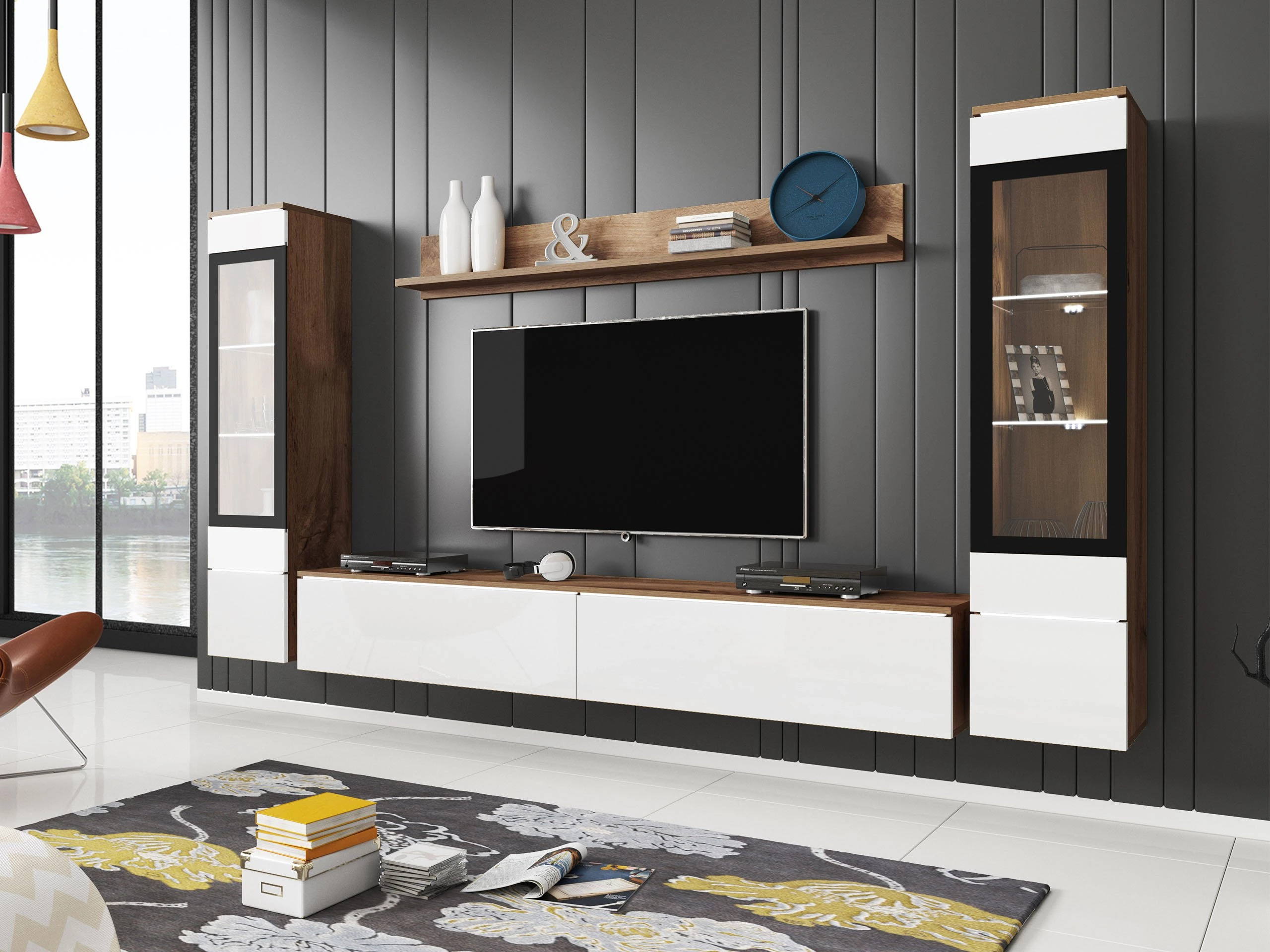 Set za dnevnu sobu Sarasota 126 (Вотан храст + Sjajno belo)