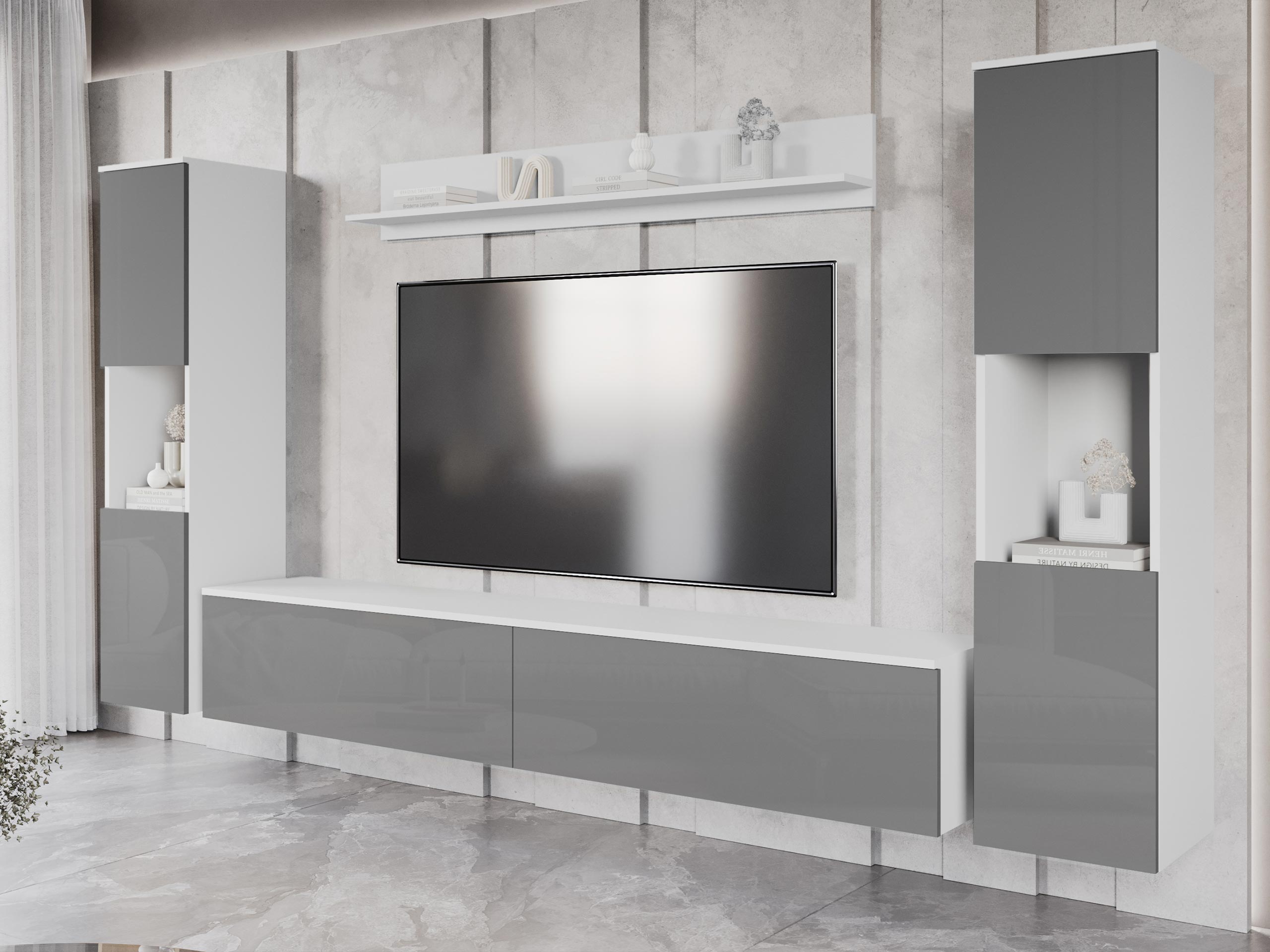 Set za dnevnu sobu Sarasota 131 (Belo + Glossy gray)