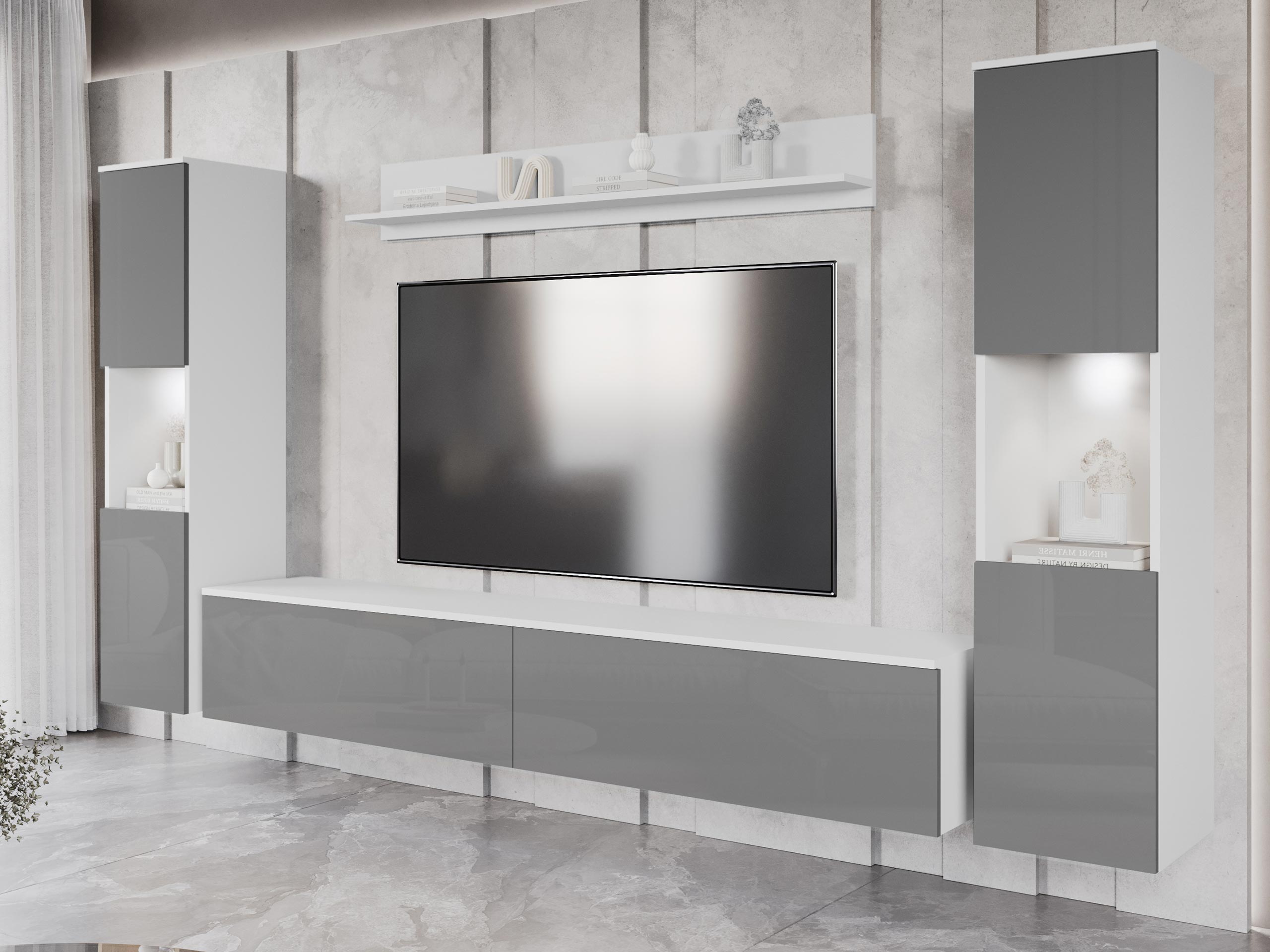 Set za dnevnu sobu Sarasota 131 (Belo + Glossy gray)