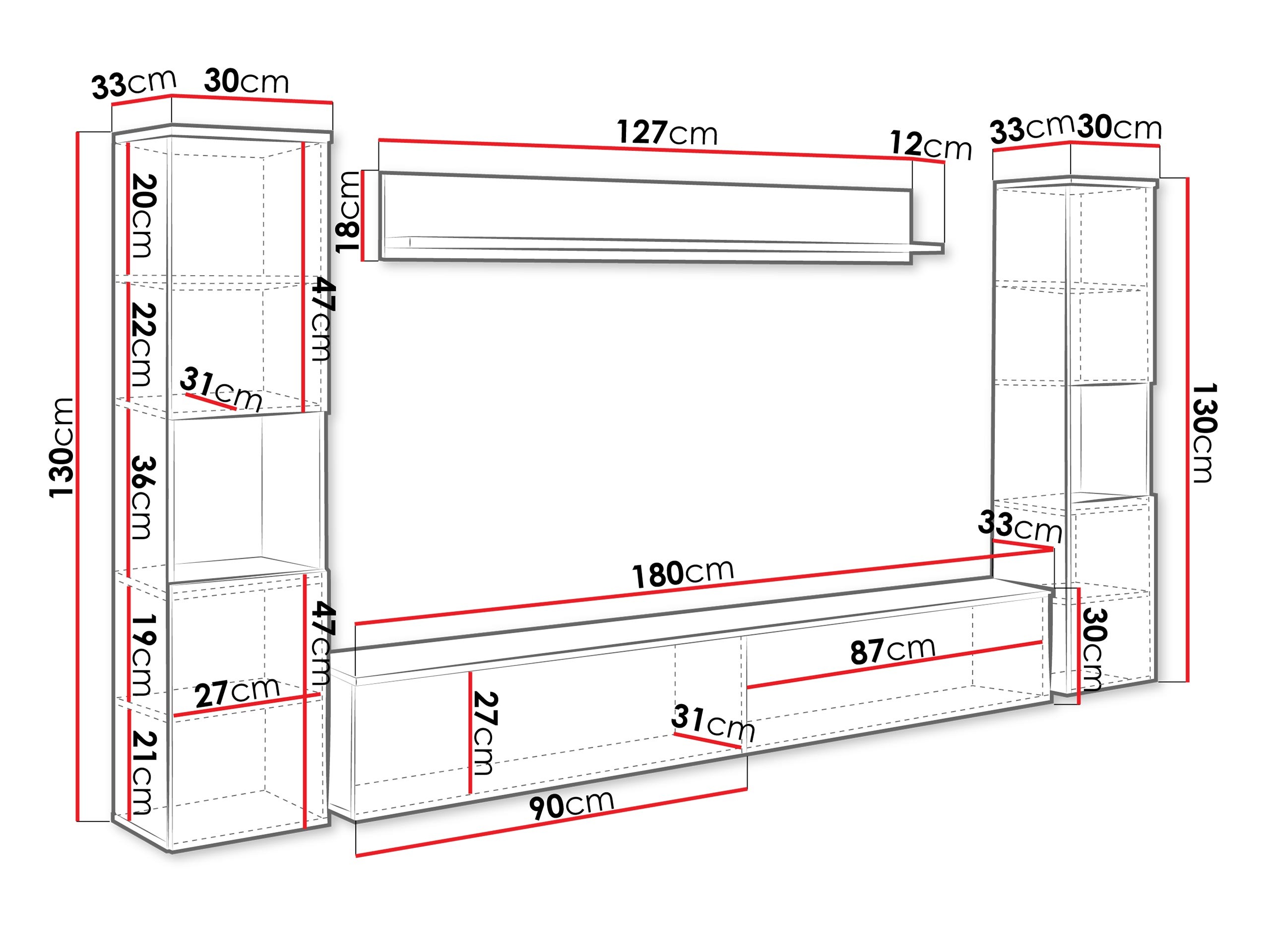 Set za dnevnu sobu Sarasota 131 (Belo + Glossy gray)