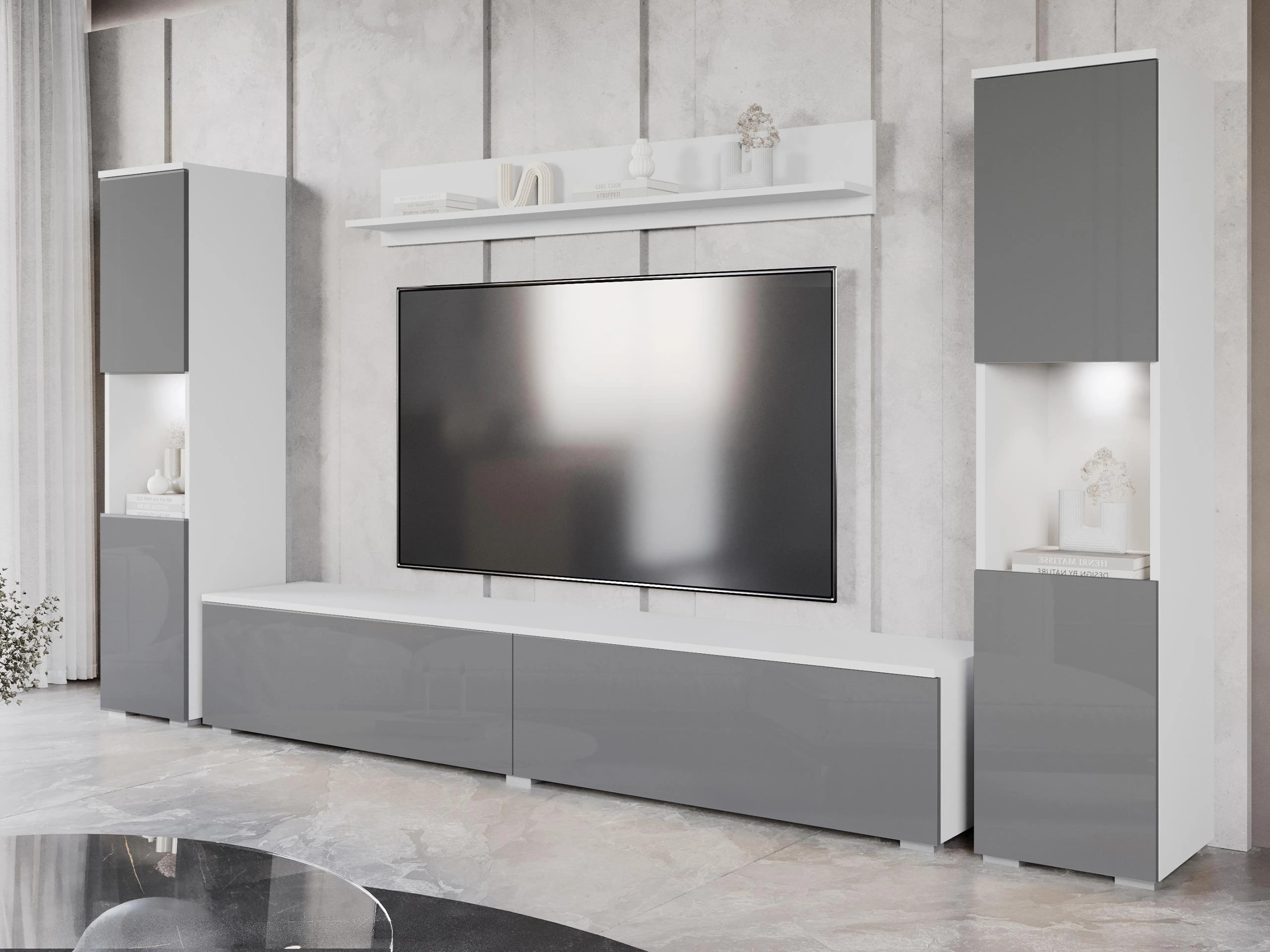 Set za dnevnu sobu Sarasota 131 (Belo + Glossy gray)