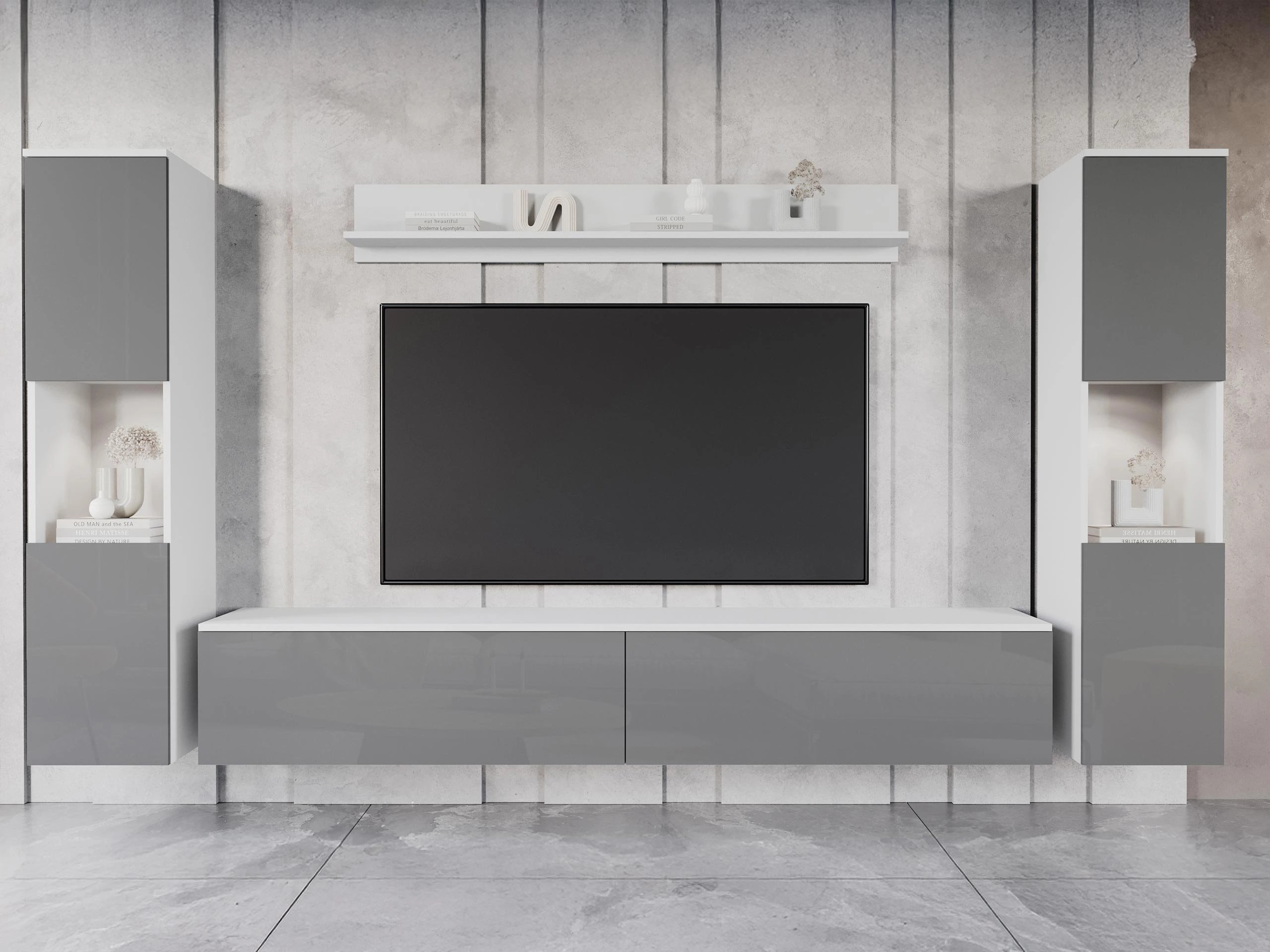 Set za dnevnu sobu Sarasota 131 (Belo + Glossy gray)