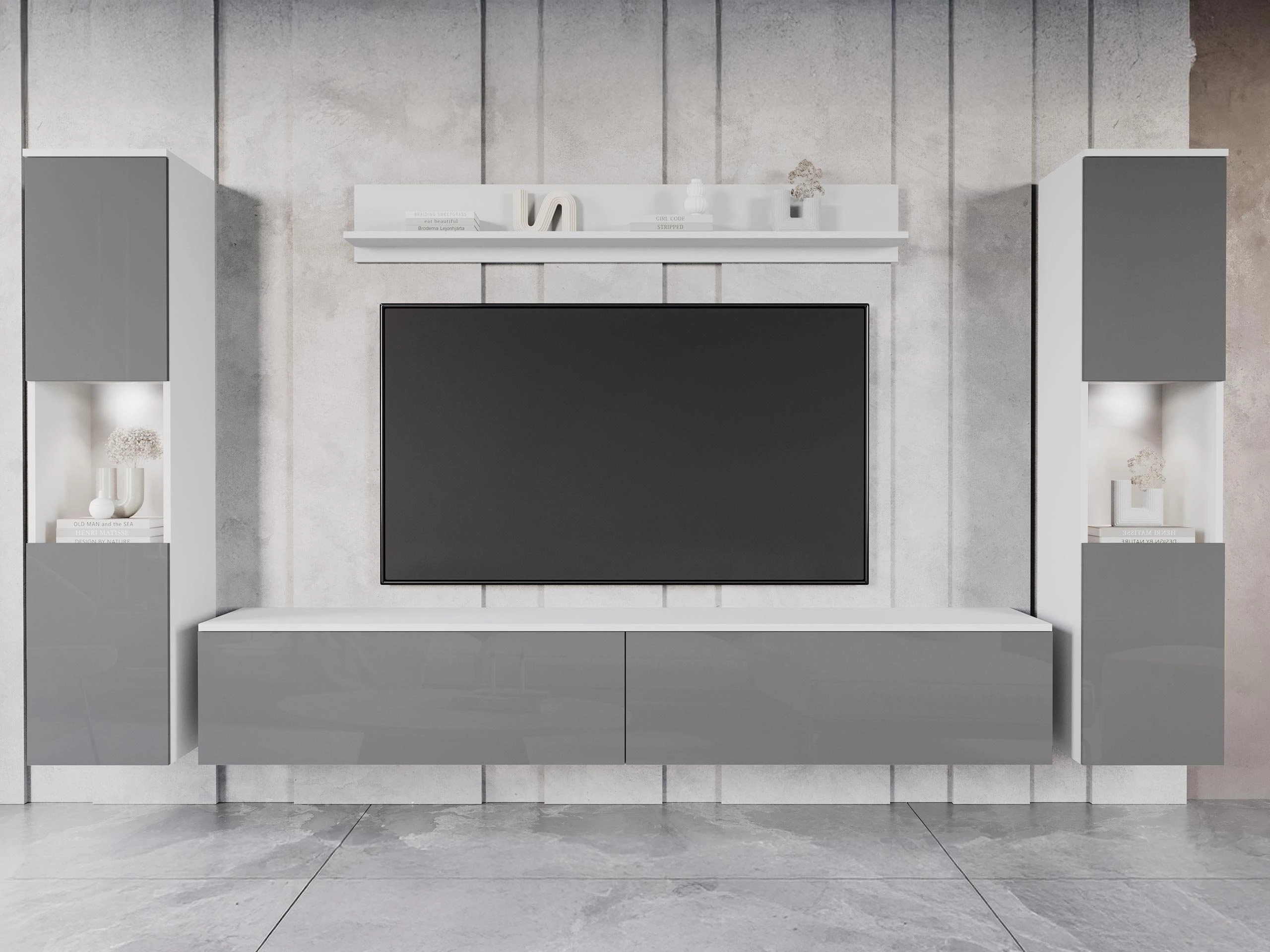 Set za dnevnu sobu Sarasota 131 (Belo + Glossy gray)