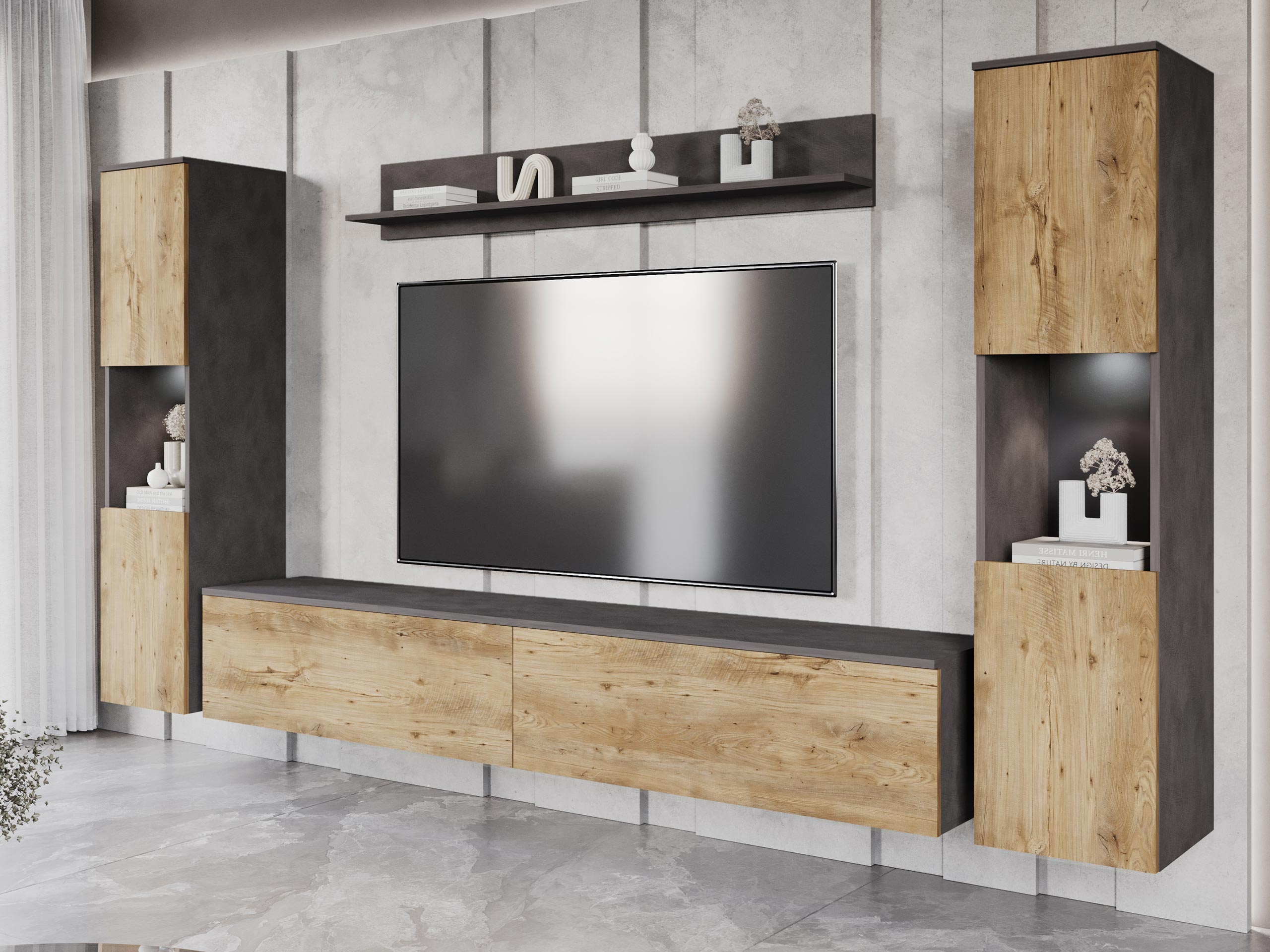 Set za dnevnu sobu Sarasota 131 (Matera siva + Kesten)