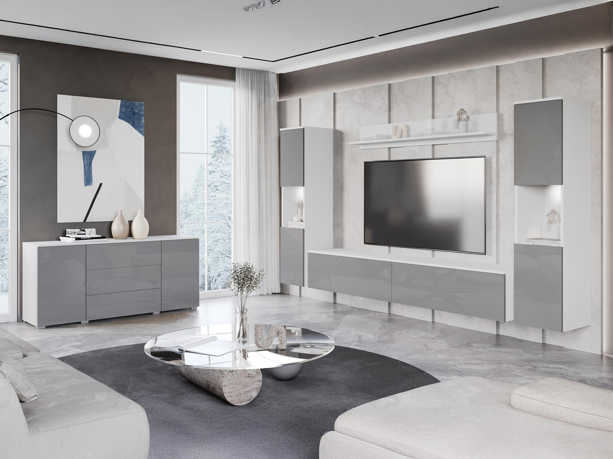 Set za dnevnu sobu Sarasota 133 (Belo + Sjajno belo)