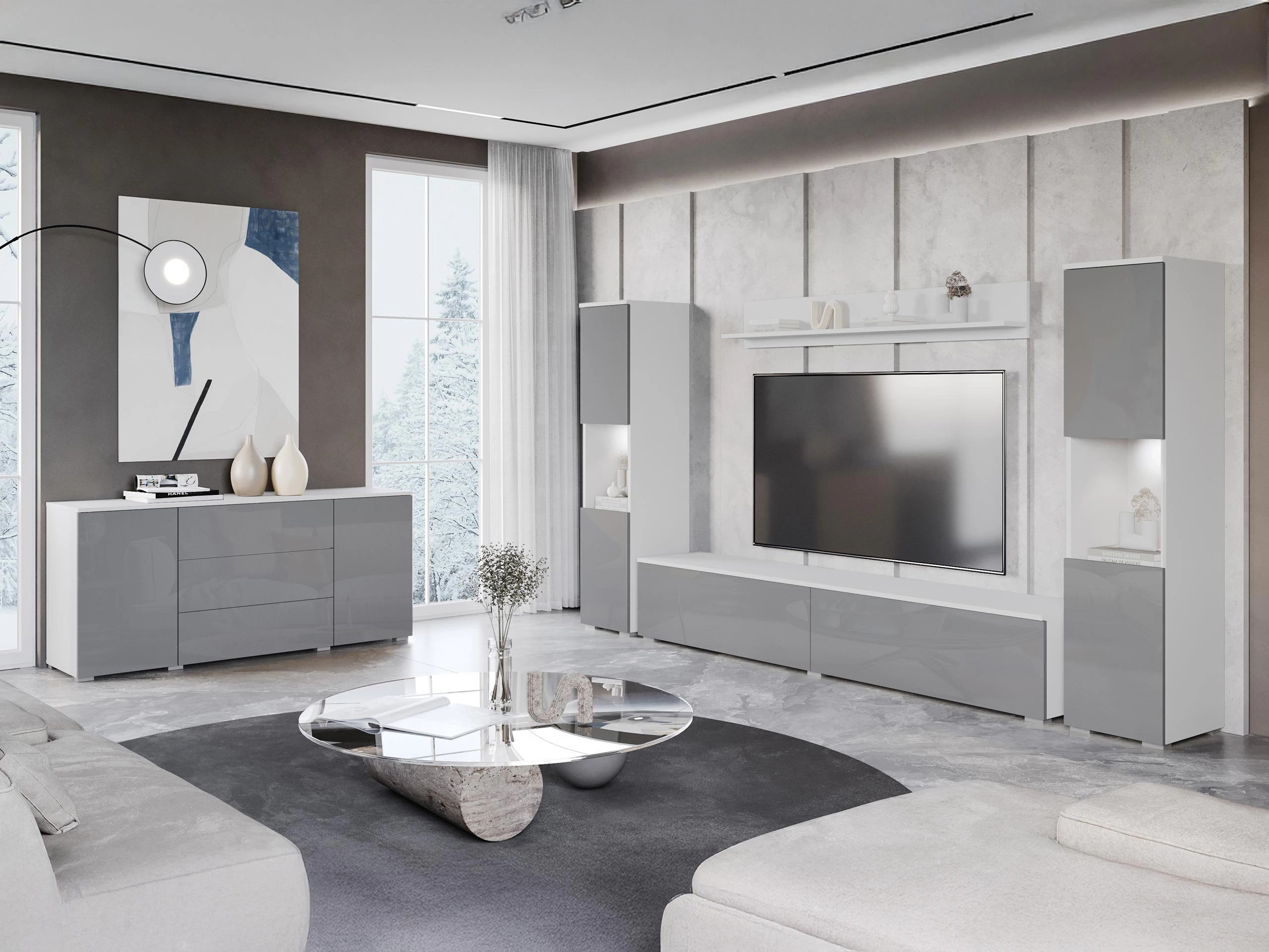 Set za dnevnu sobu Sarasota 133 (Belo + Sjajno belo)