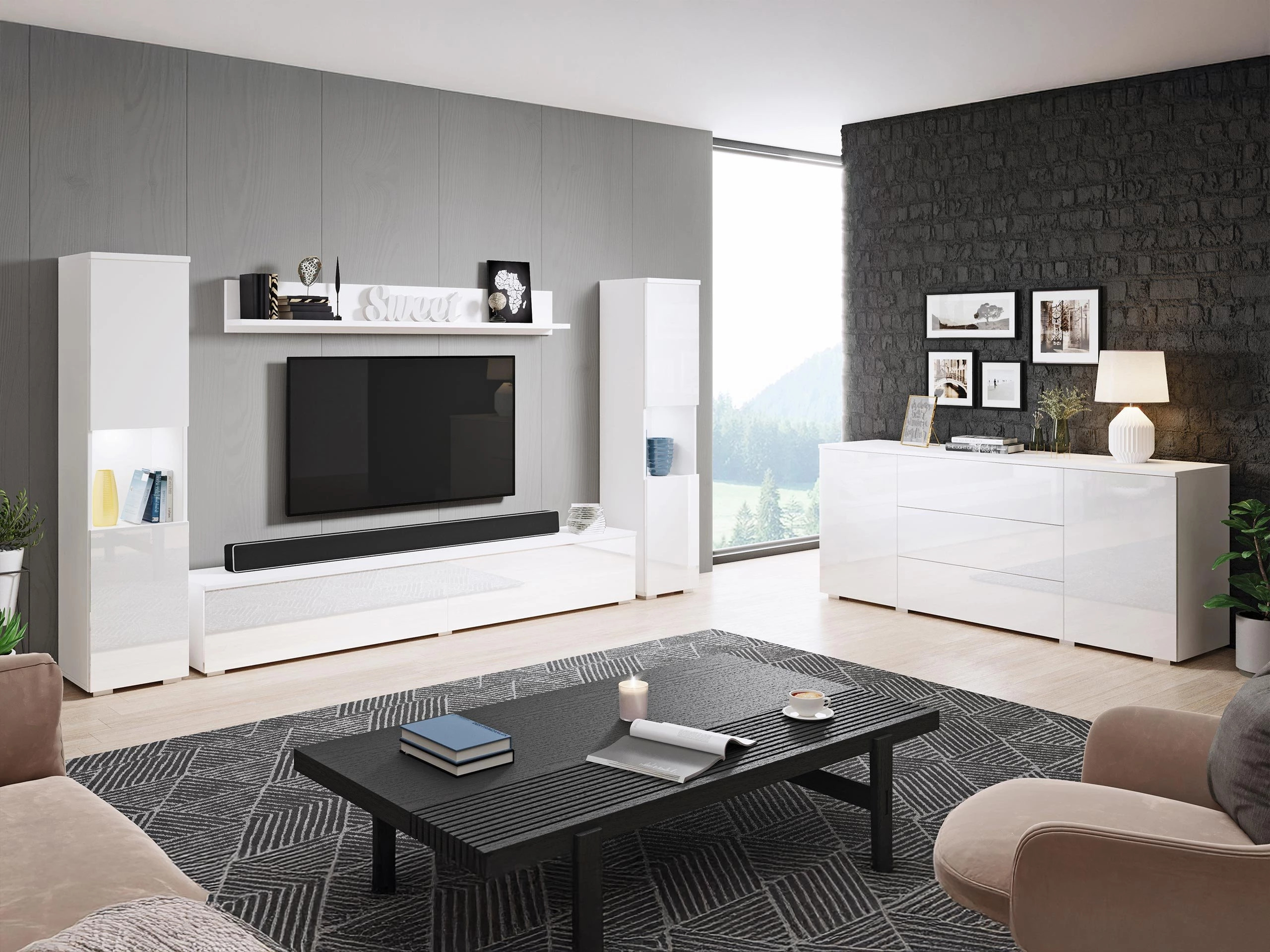 Set za dnevnu sobu Sarasota 133 (Belo + Sjajno belo)