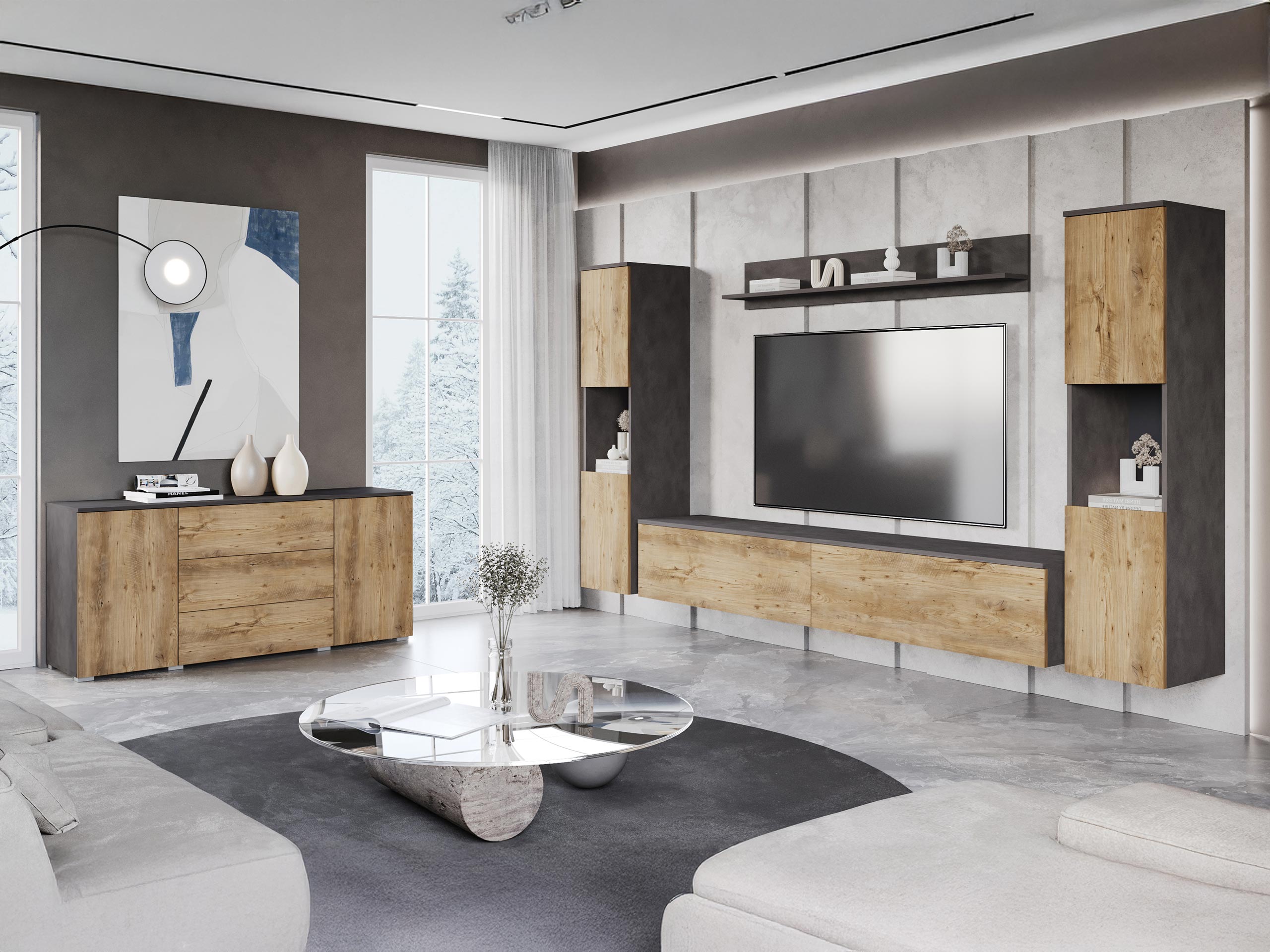 Set za dnevnu sobu Sarasota 133 (Matera siva + Kesten)