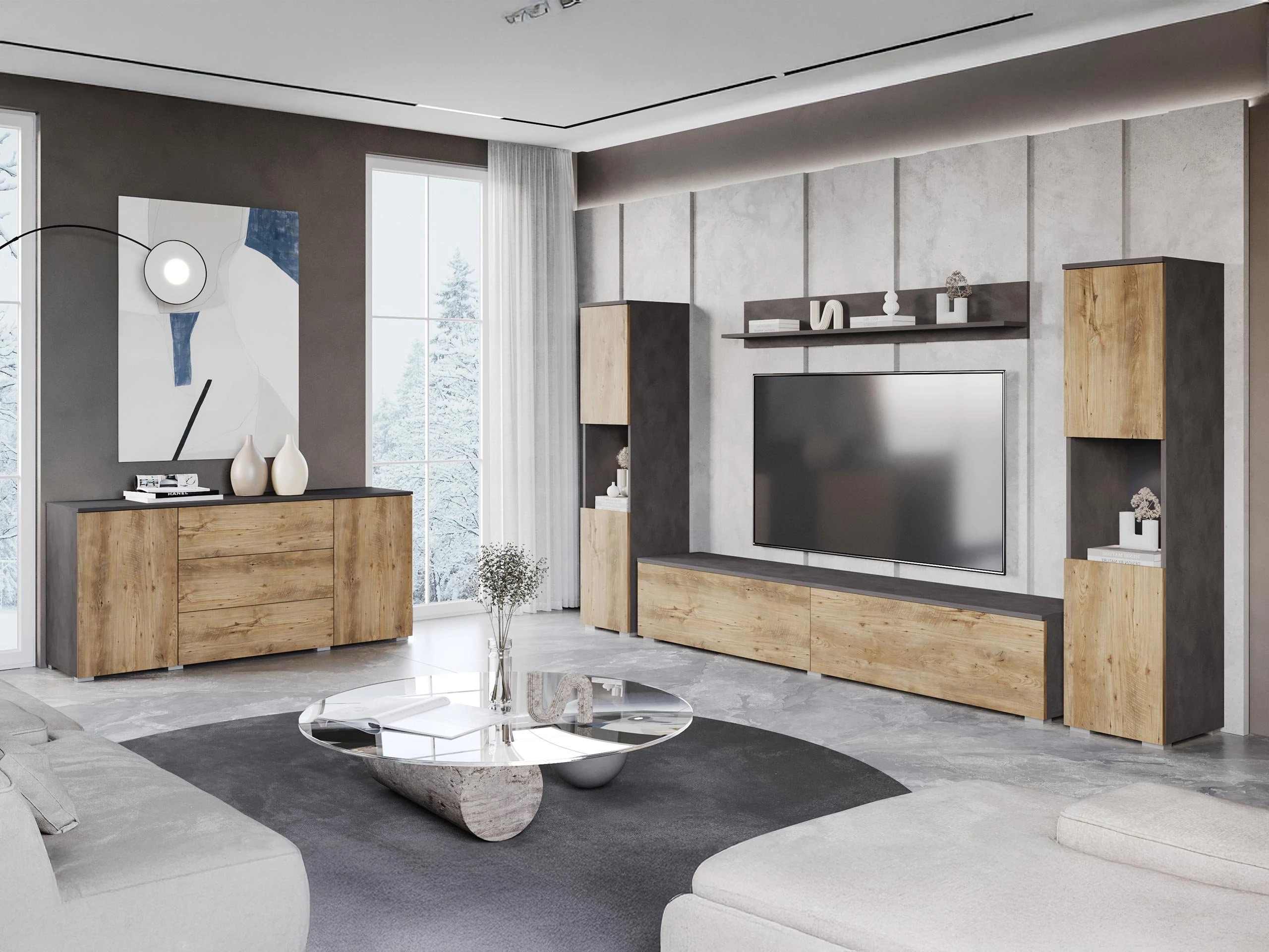 Set za dnevnu sobu Sarasota 133 (Matera siva + Kesten)