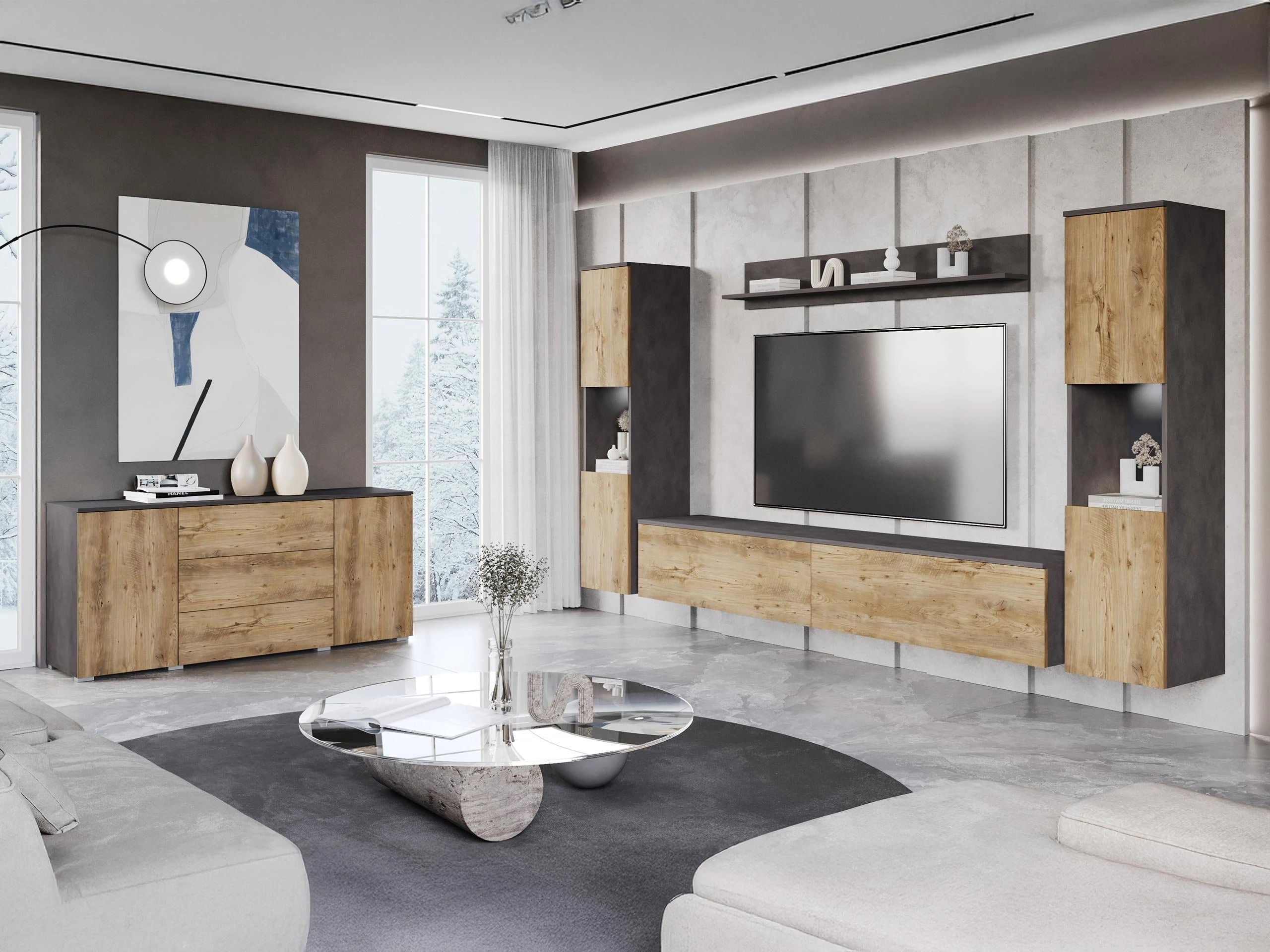 Set za dnevnu sobu Sarasota 133 (Matera siva + Kesten)