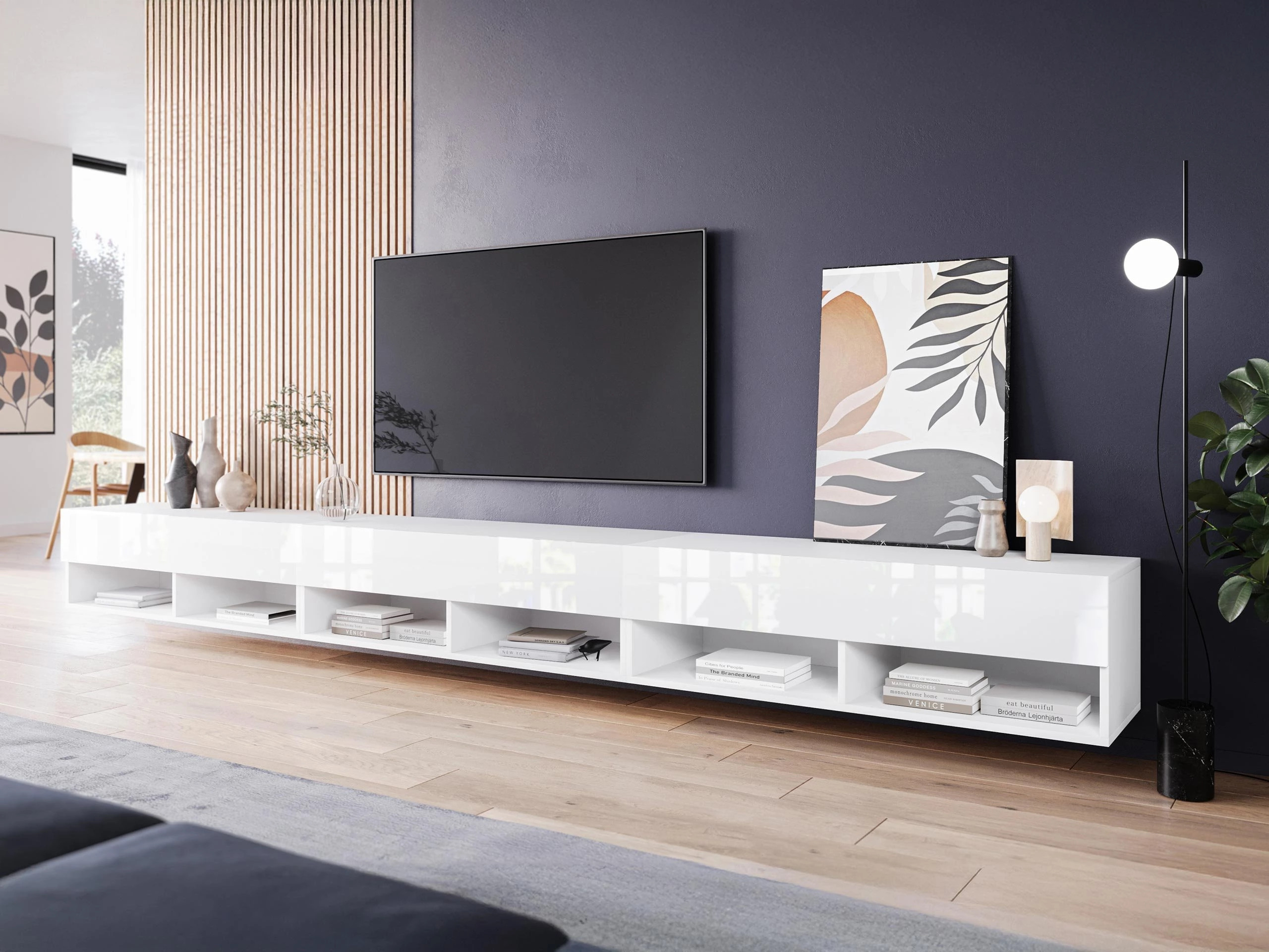 TV komoda Sarasota 144 (Belo + Sjajno belo)