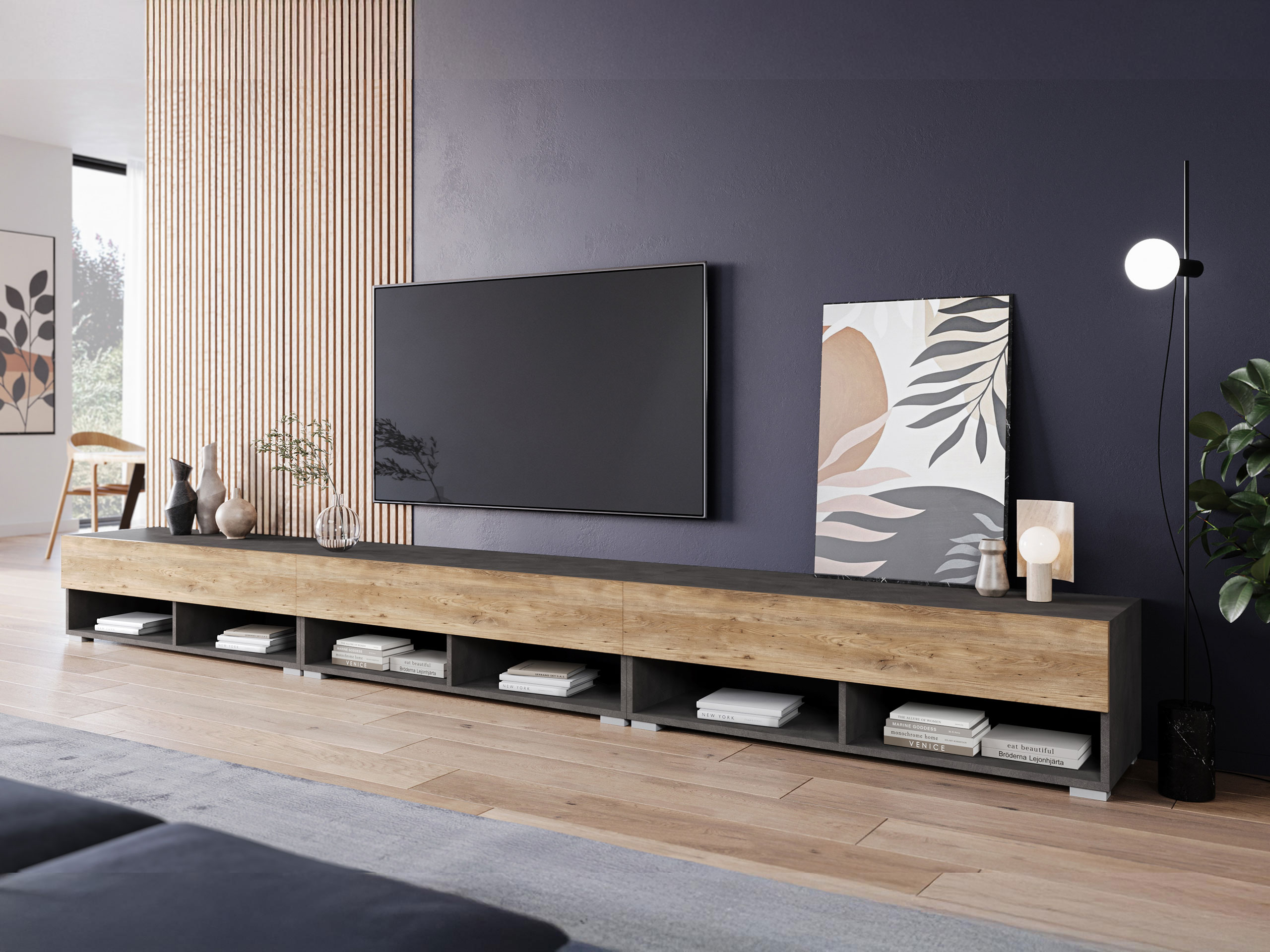 TV komoda Sarasota 144 (Matera siva + Kesten)