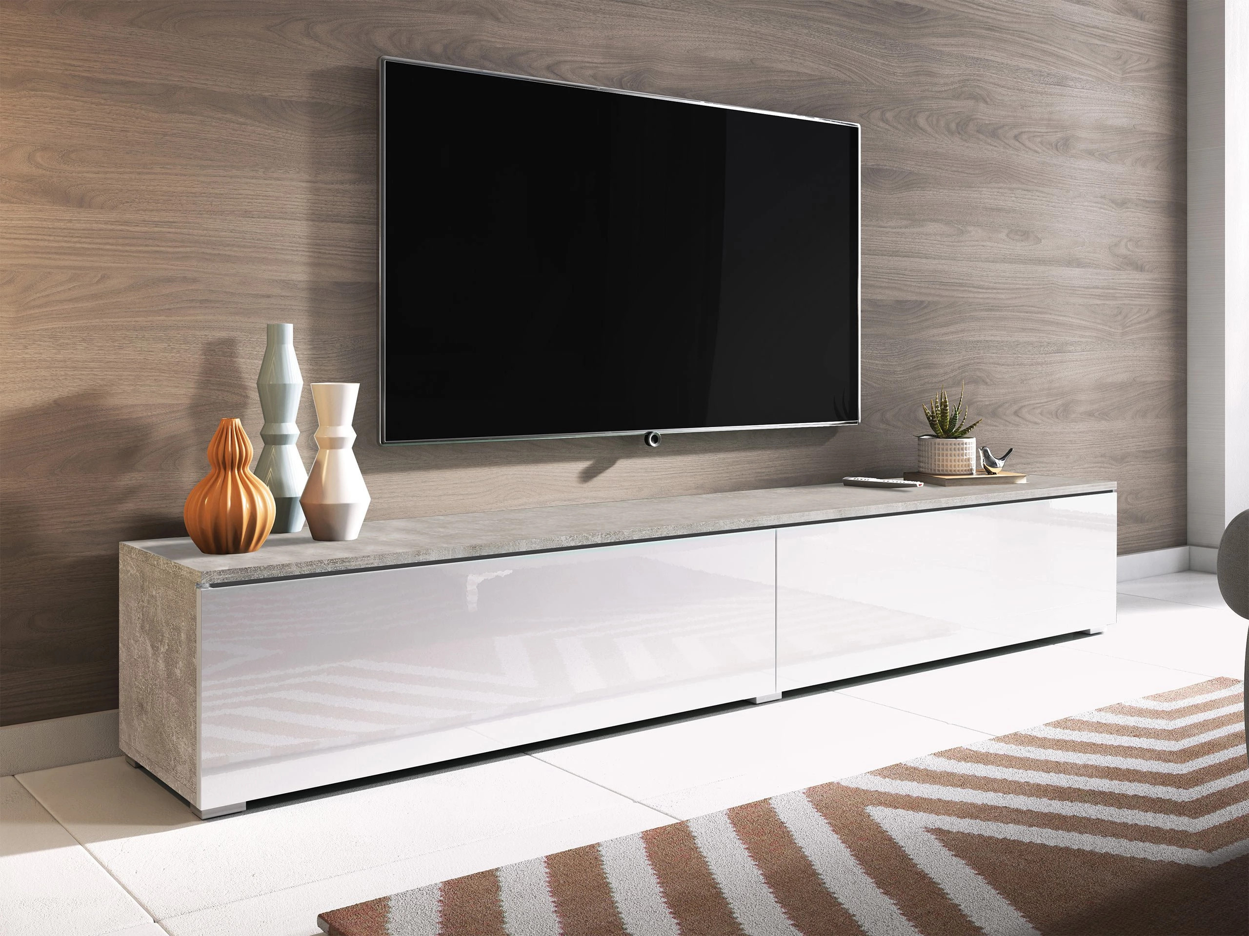 TV komoda Scientia I (Beton + Sjajno belo)