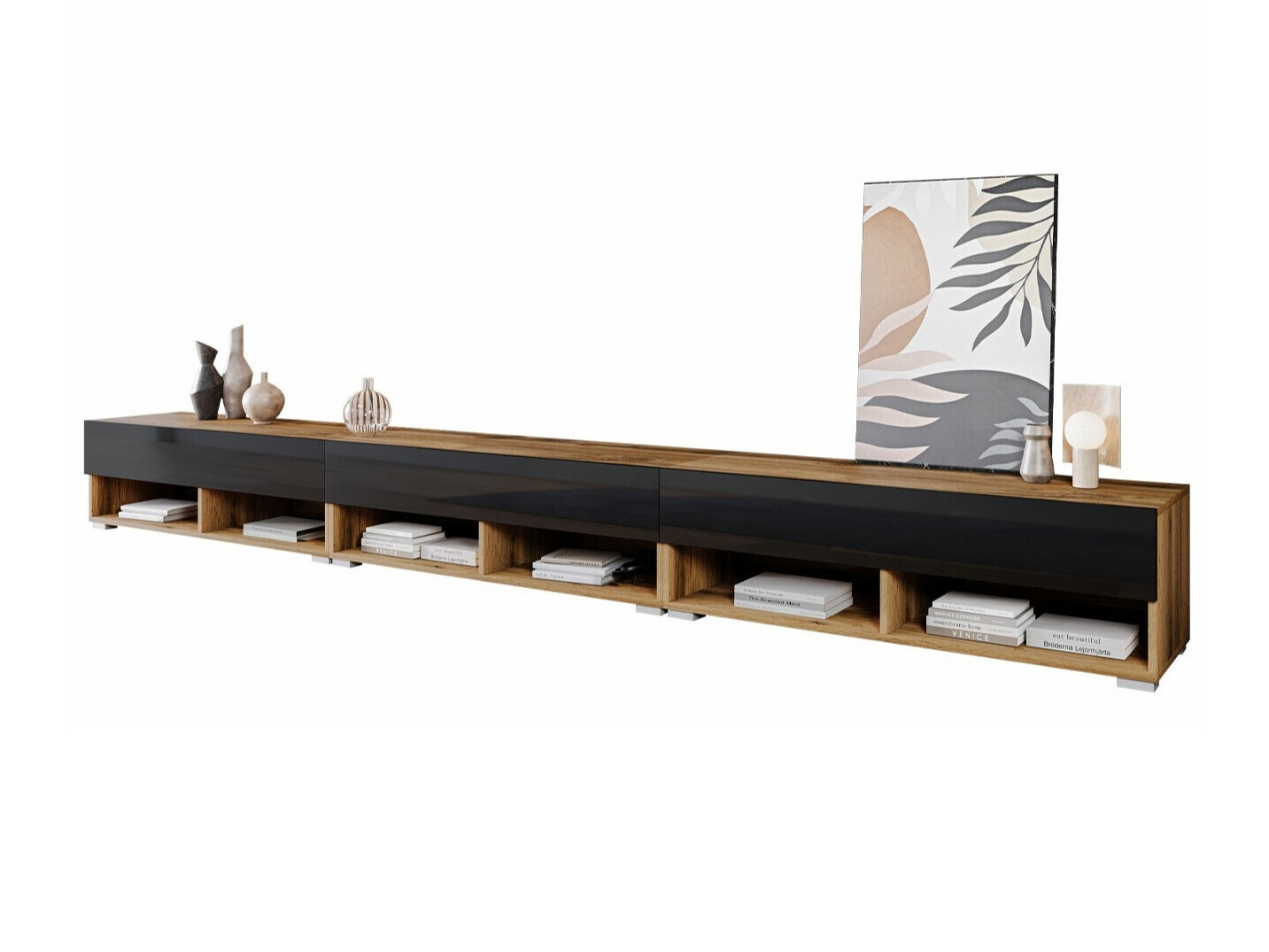 TV sto Sarasota 144 (Вотан храст + Crna visoki sjaj)