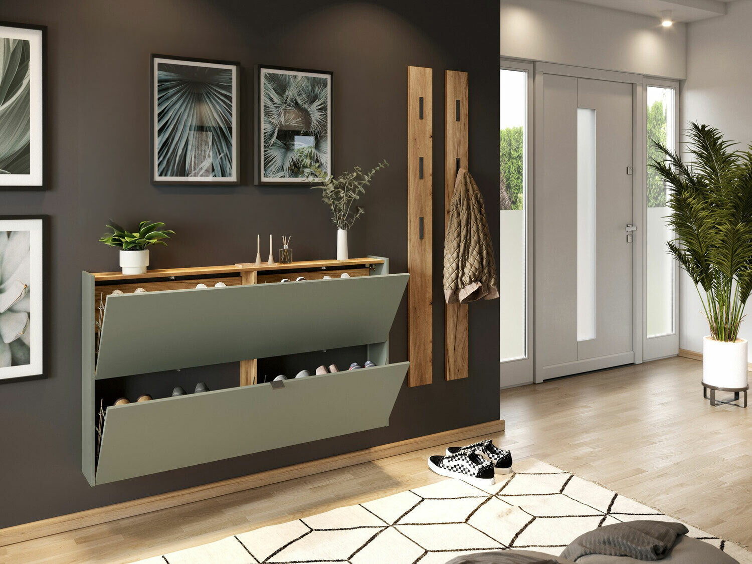 Set za hodnik Cirsale 109 (Prašnjavo zelena + Navarra hrast)