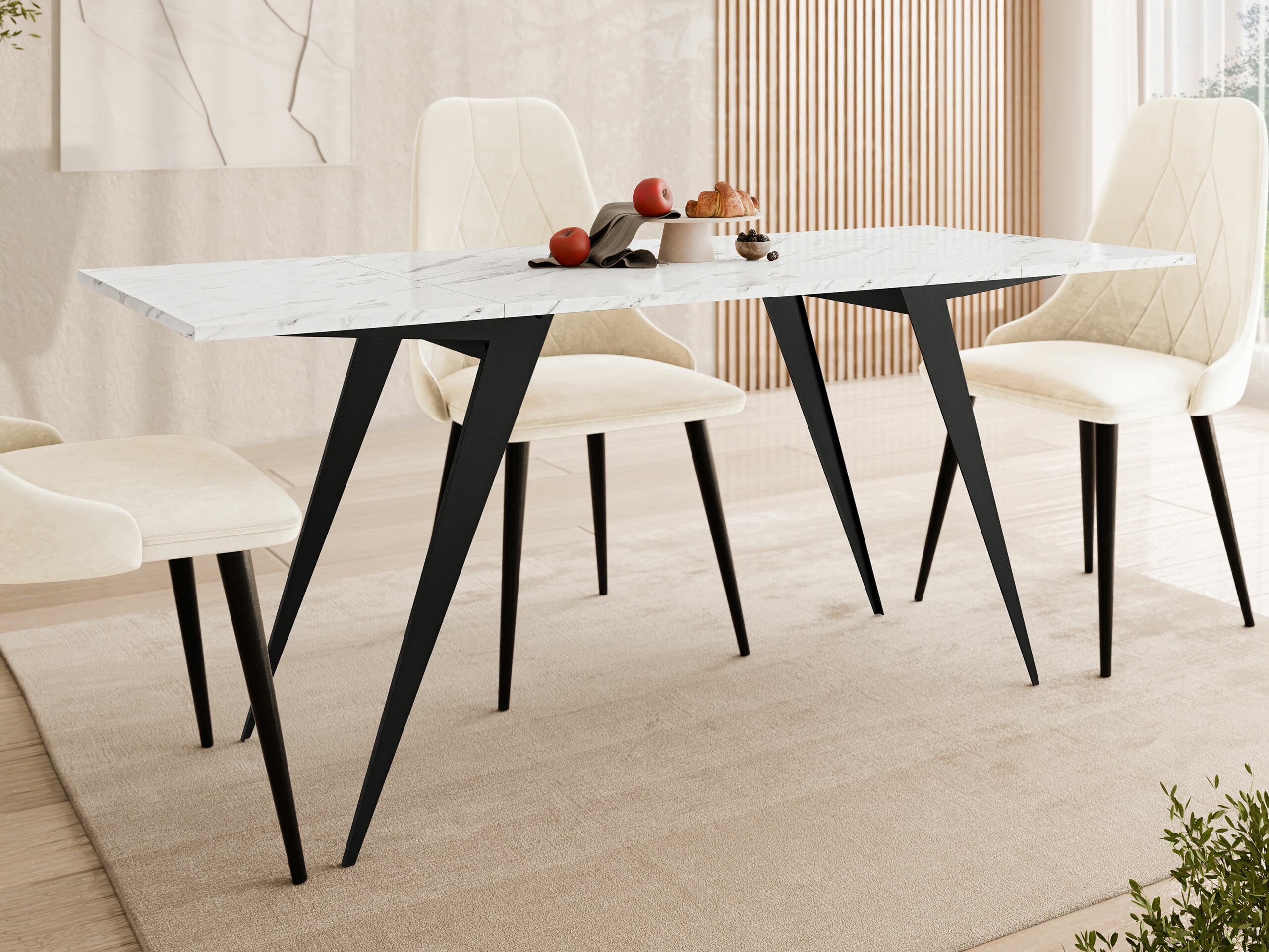 Modularni stočić za kafu Oswego 150 (Beli mermer + Crno)