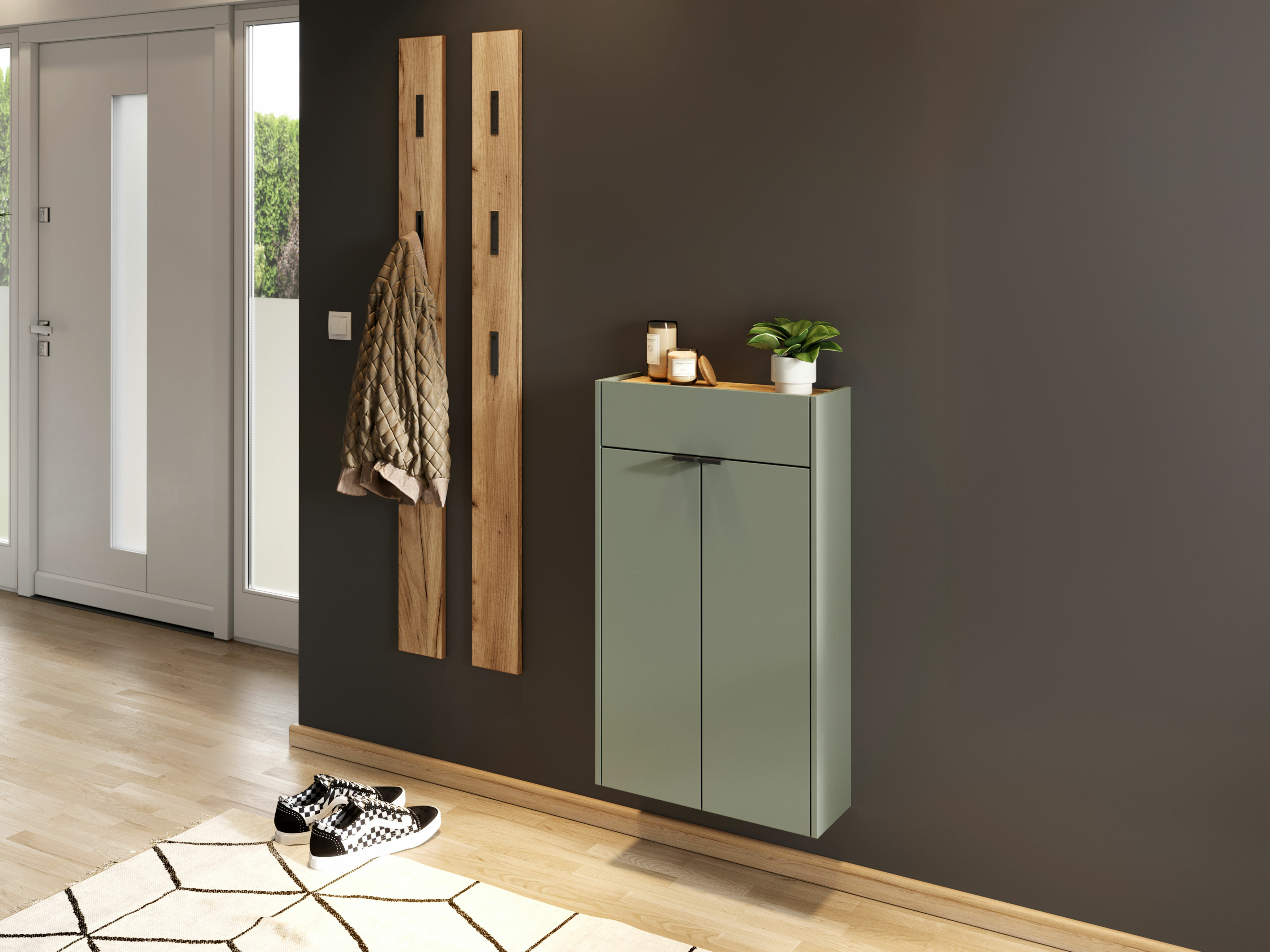 Set za hodnik Cirsale 105 (Prašnjavo zelena + Navarra hrast)