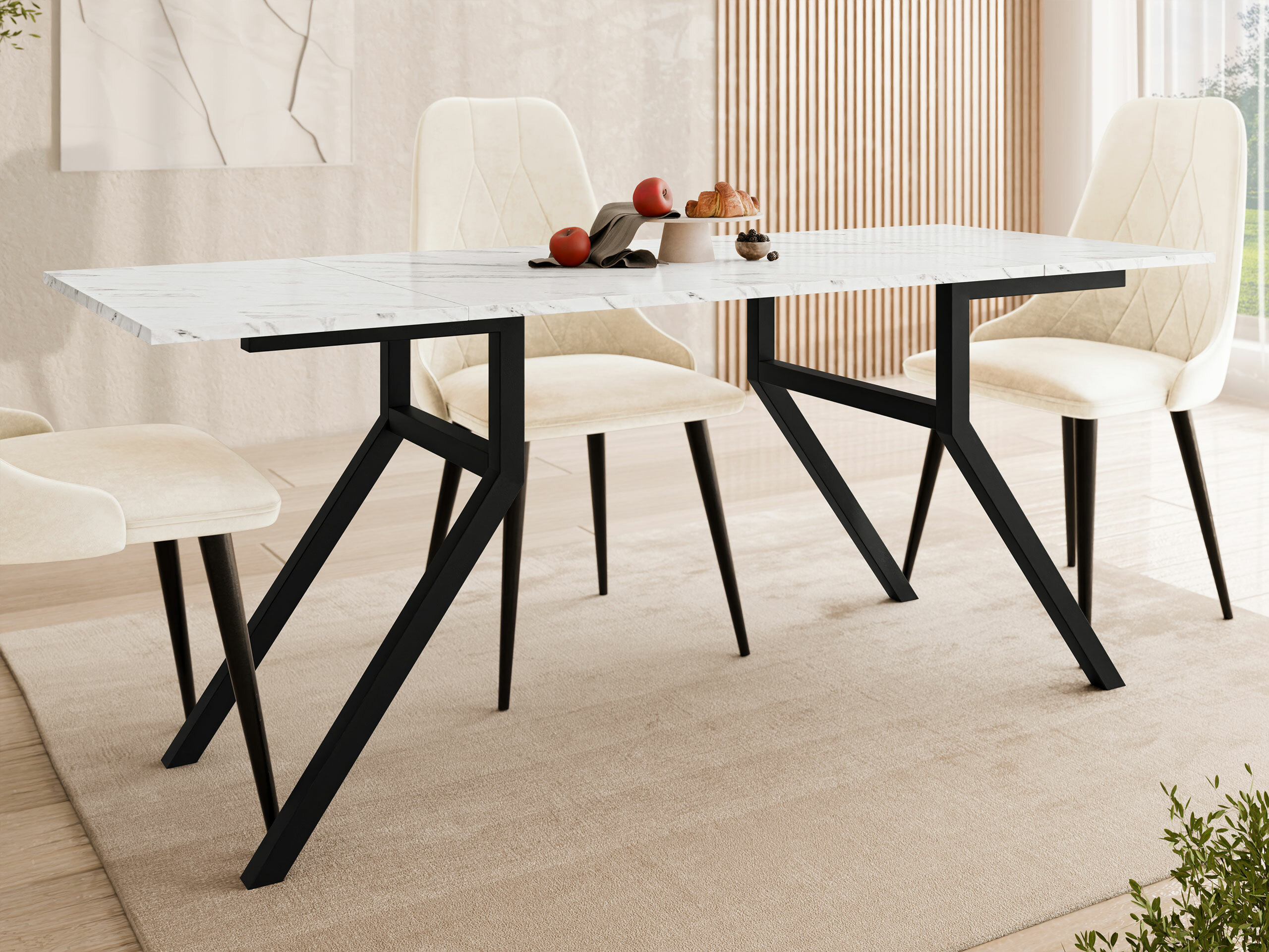 Modularni stočić za kafu Oswego 151 (Beli mermer + Crno)