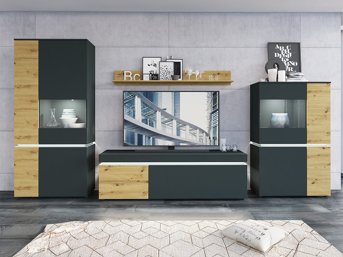 Set za dnevnu sobu Ontario 176 (Zanatski hrast + Sivo)