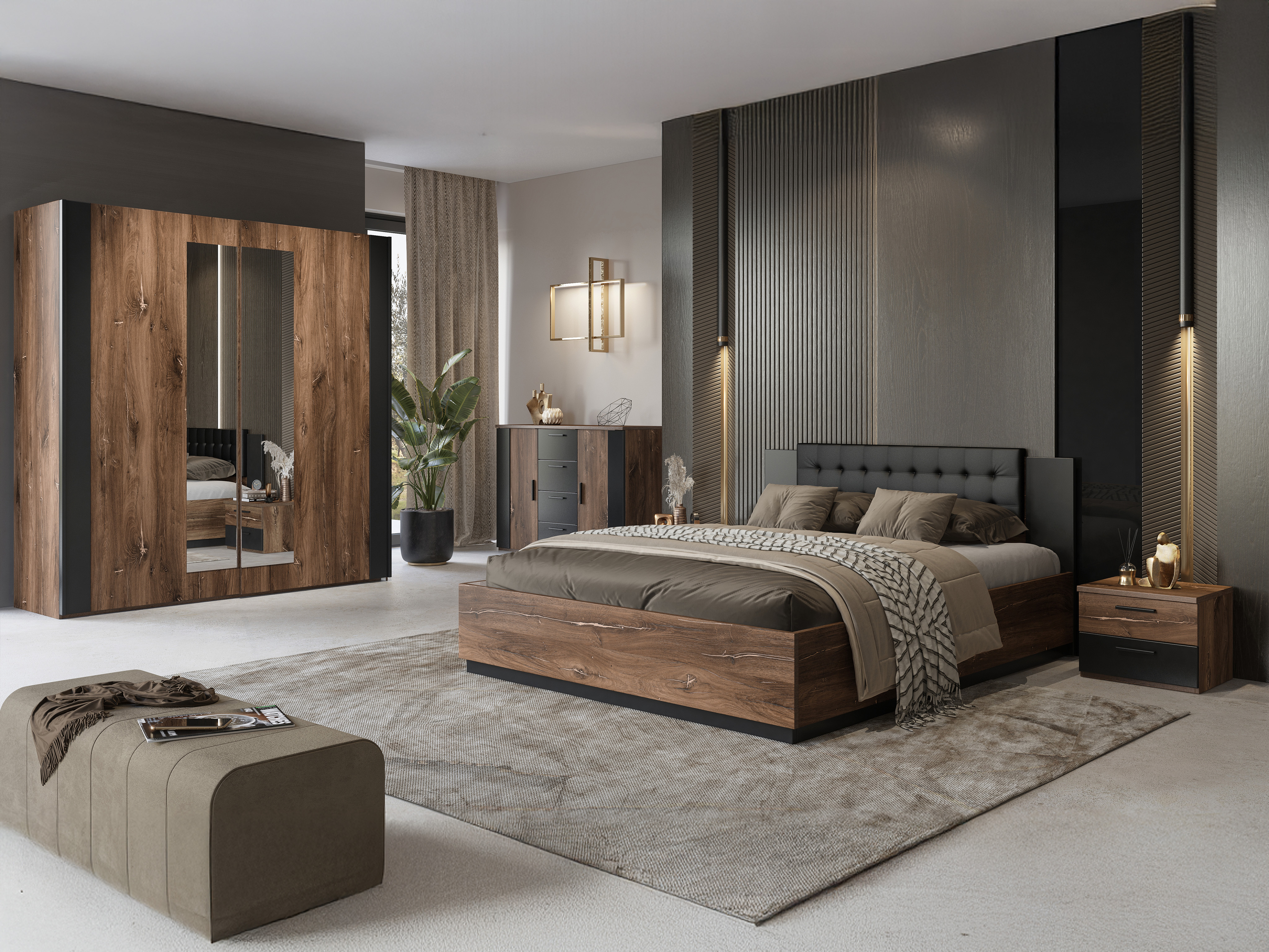 Krevet Felelie 104 (Tamni Flagstaf hrast + Bakarna)