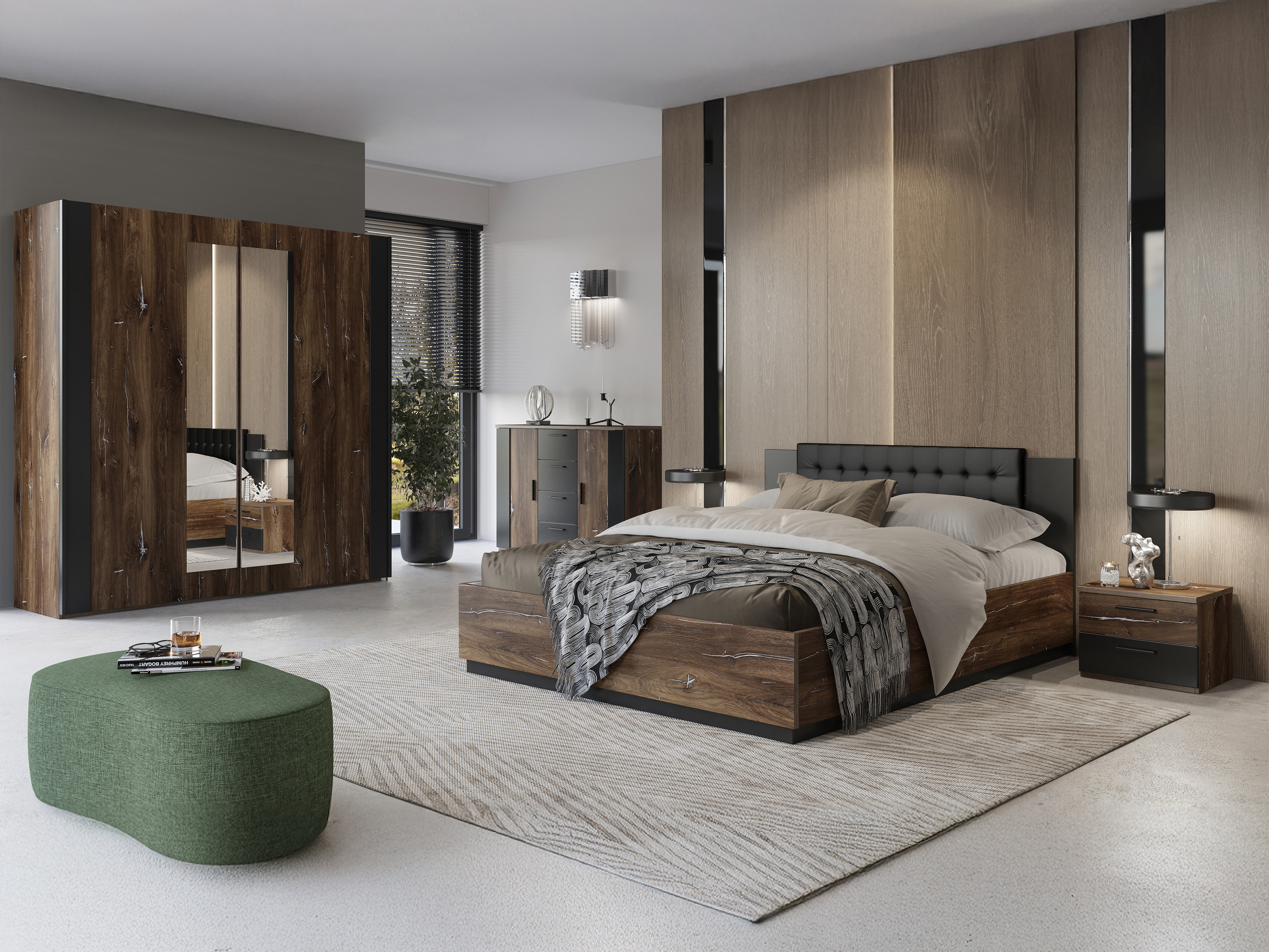 Krevet Felelie 104 (Tamni Flagstaf hrast + Srebrna)