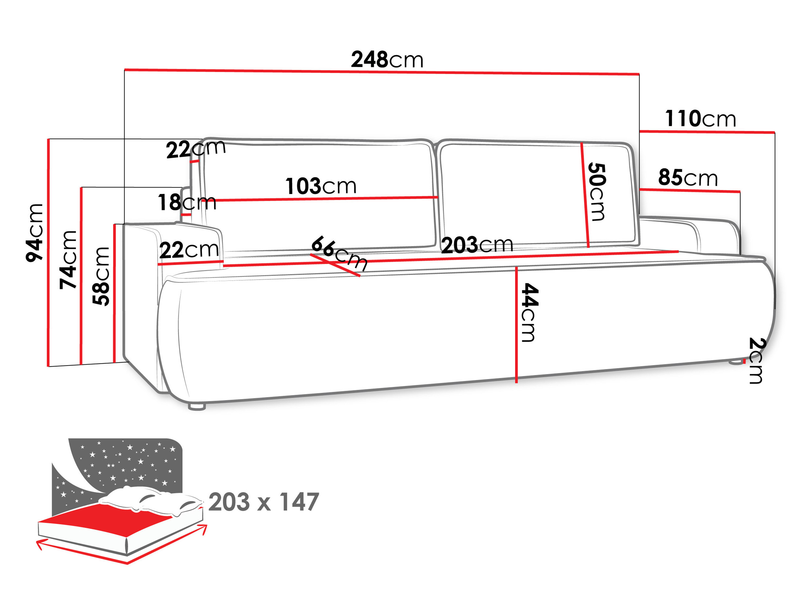 Sofa na razvlačenje Bountiful 103 (Velo 621)