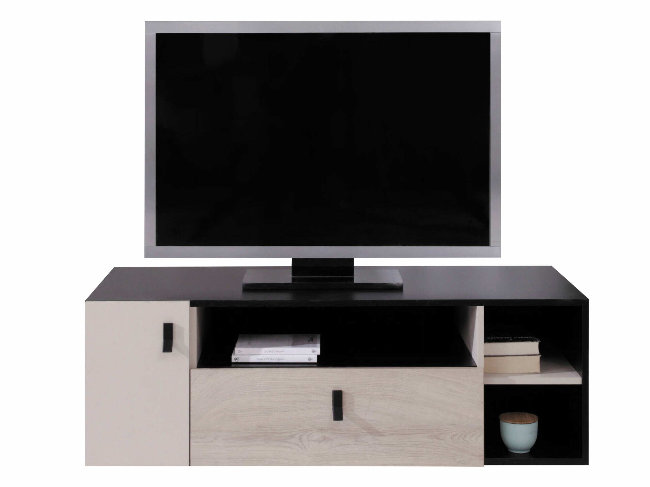 TV komoda Camteso 108 (Crno + Hrast + Bež)