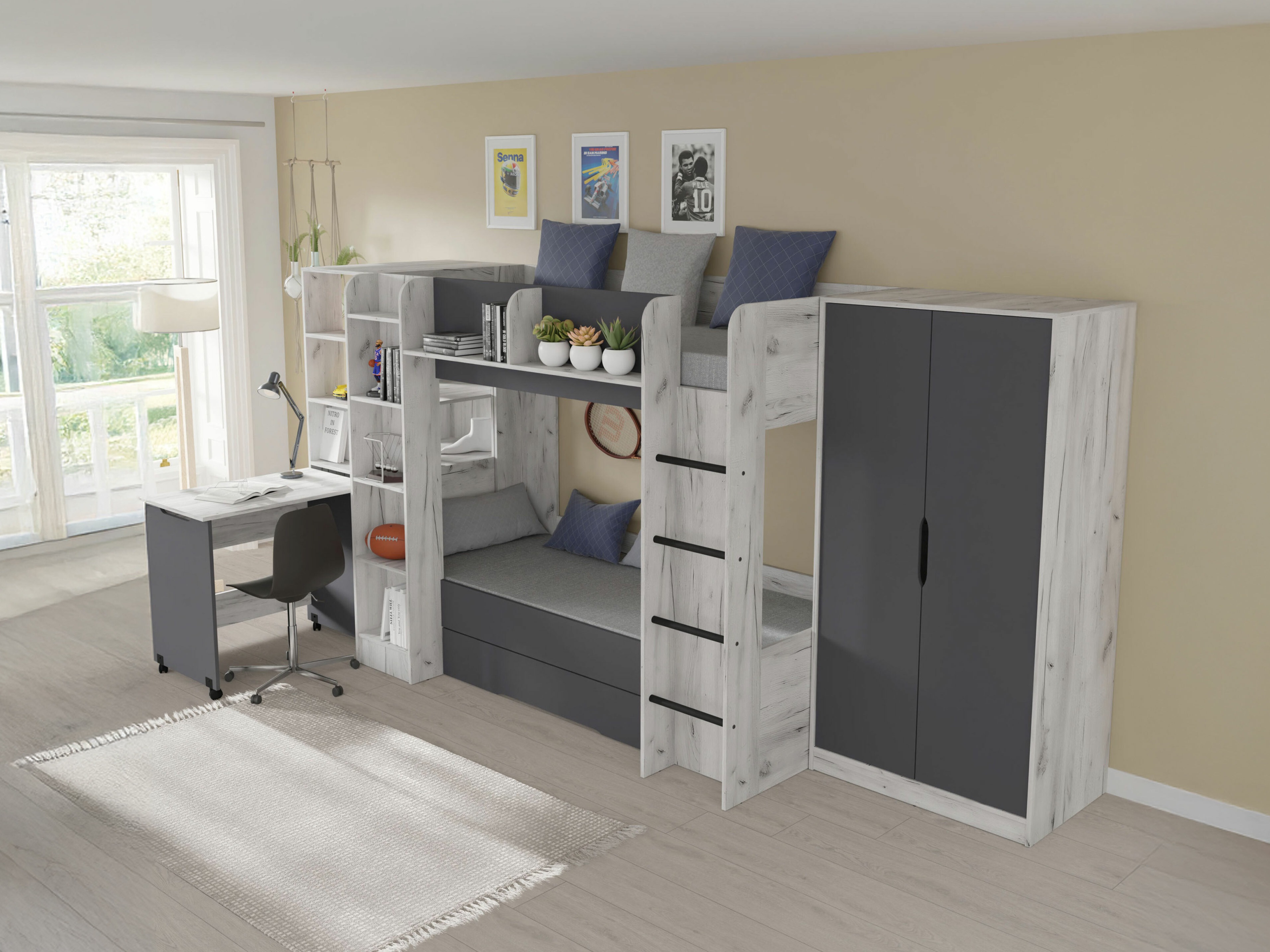 Dečija soba Elitenu 104 (Craft vhite + Graphite)