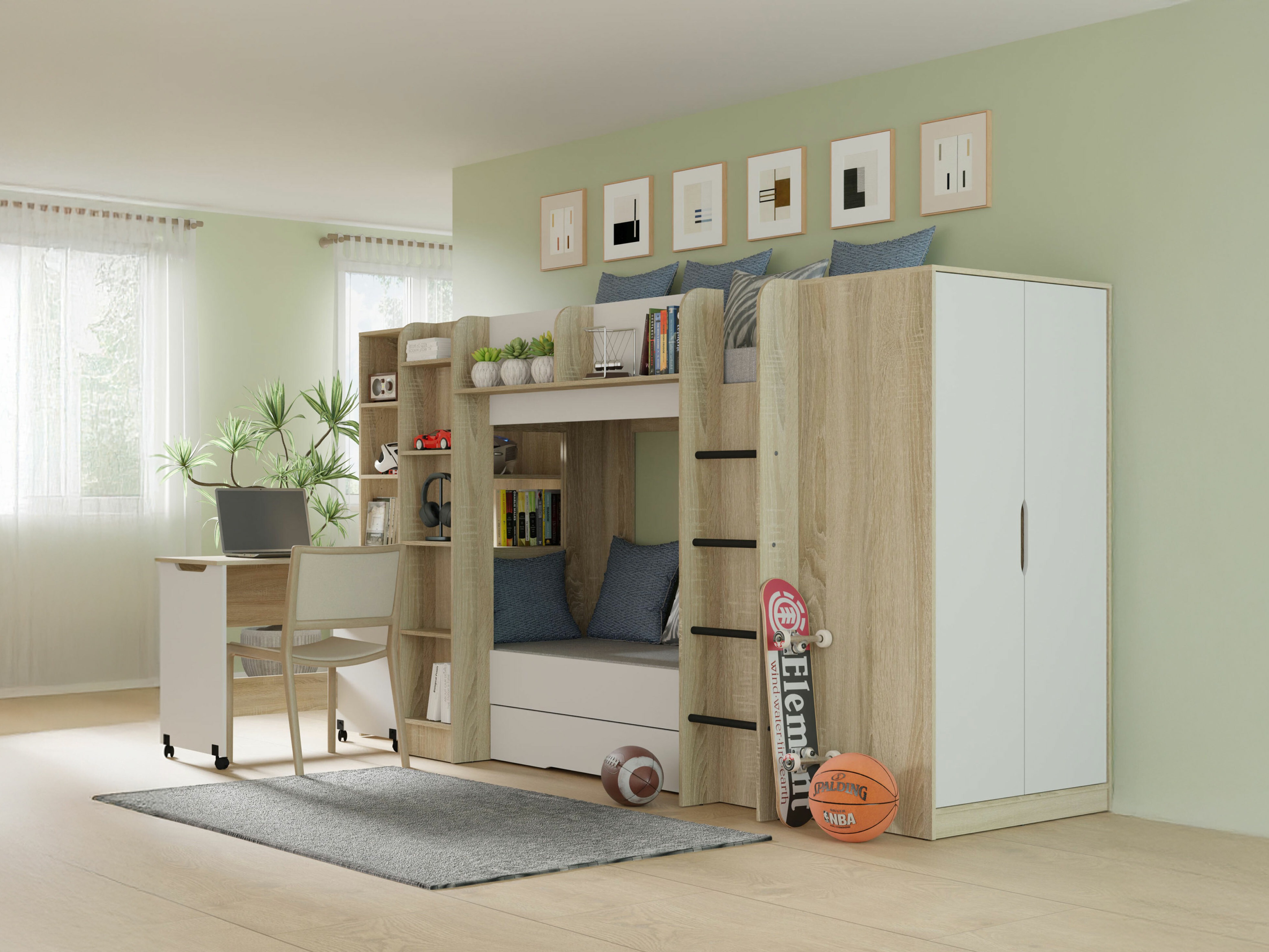 Dečija soba Elitenu 104 (Sonoma hrast + Belo)