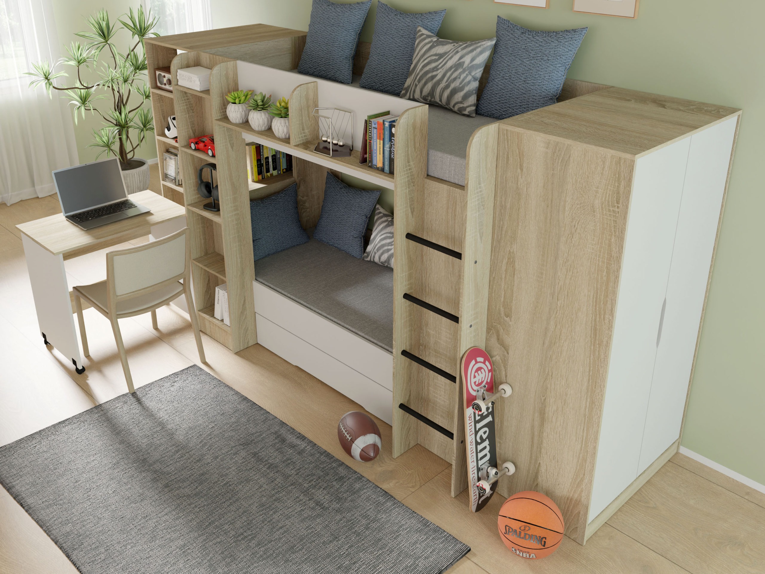 Krevet na sprat Elitenu 102 (Sonoma hrast + Belo)