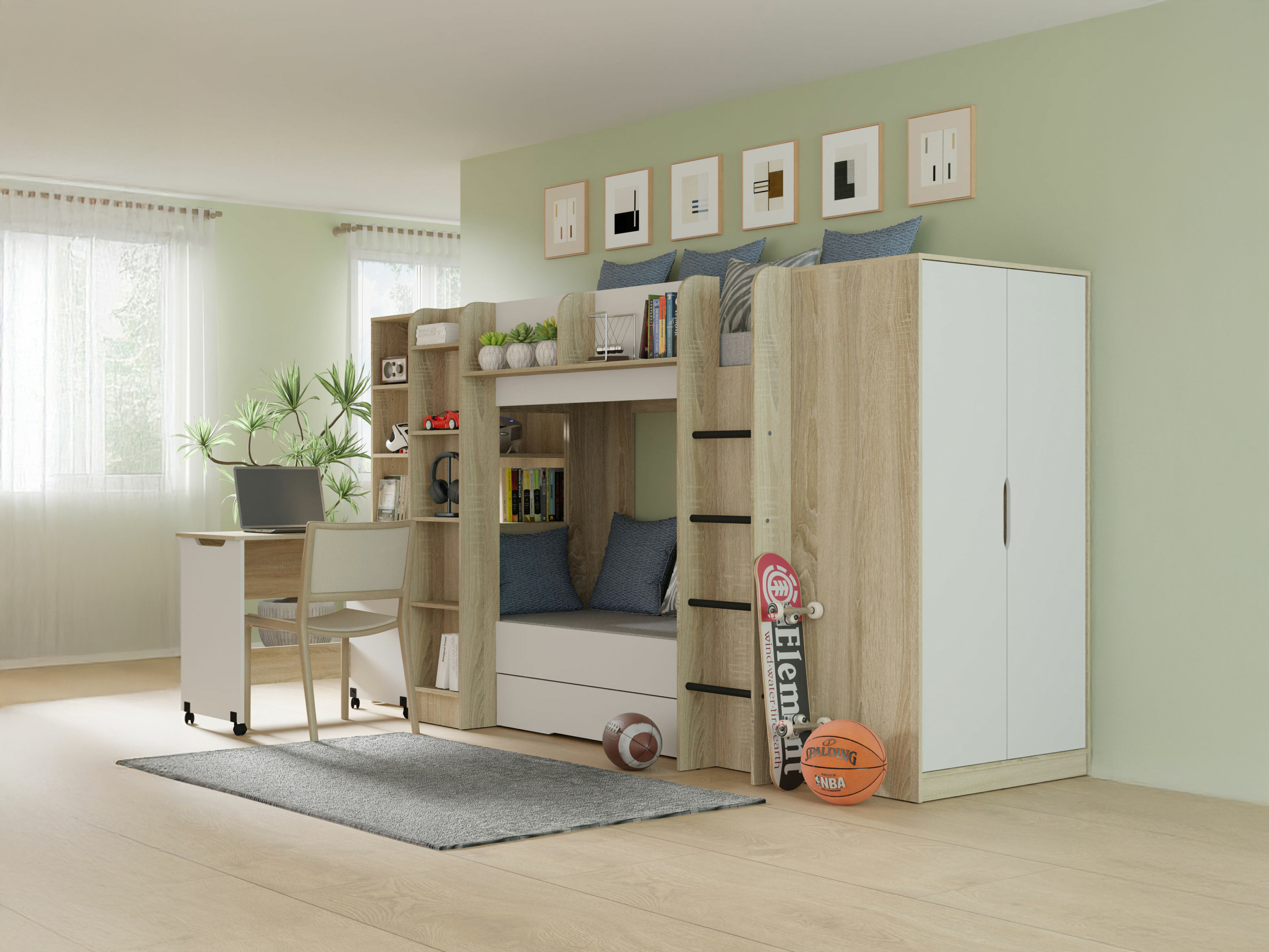 Krevet na sprat Elitenu 102 (Sonoma hrast + Belo)