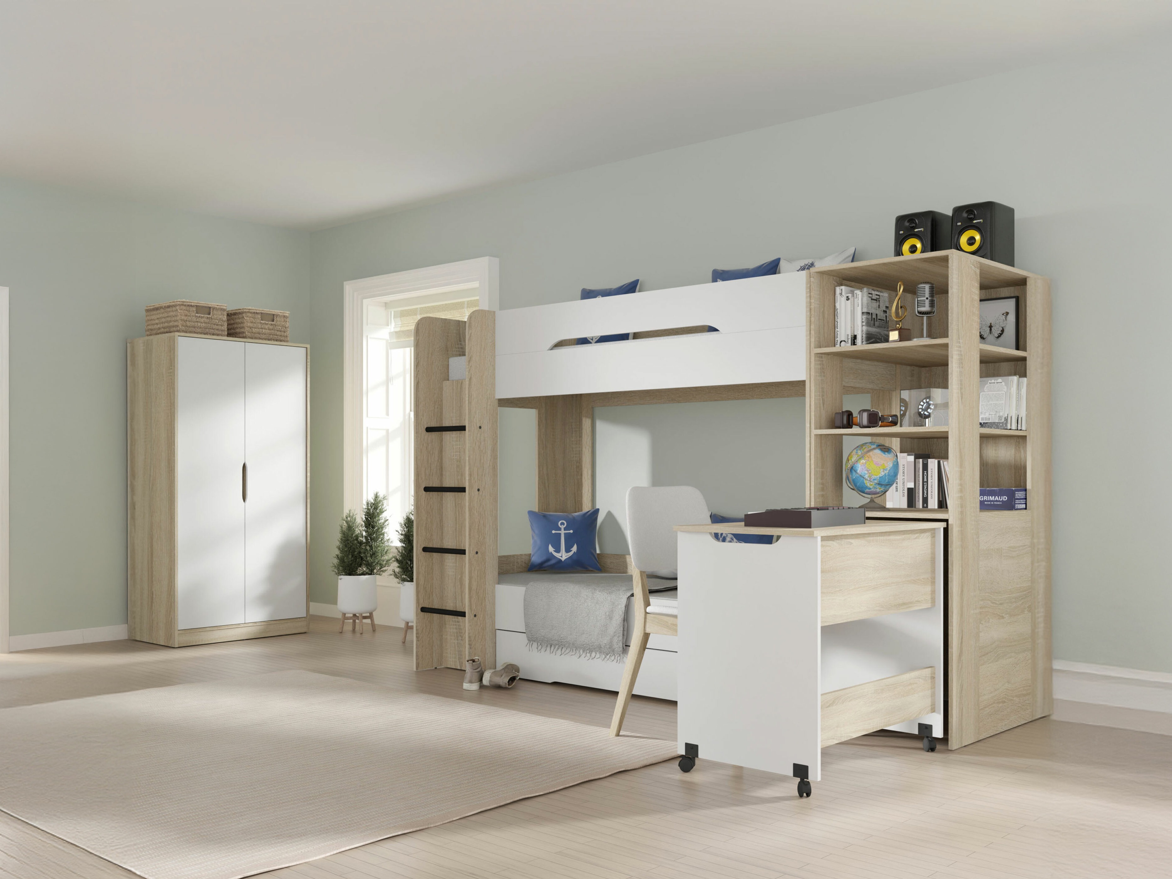 Krevet na sprat Elitenu 103 (Sonoma hrast+ Belo)