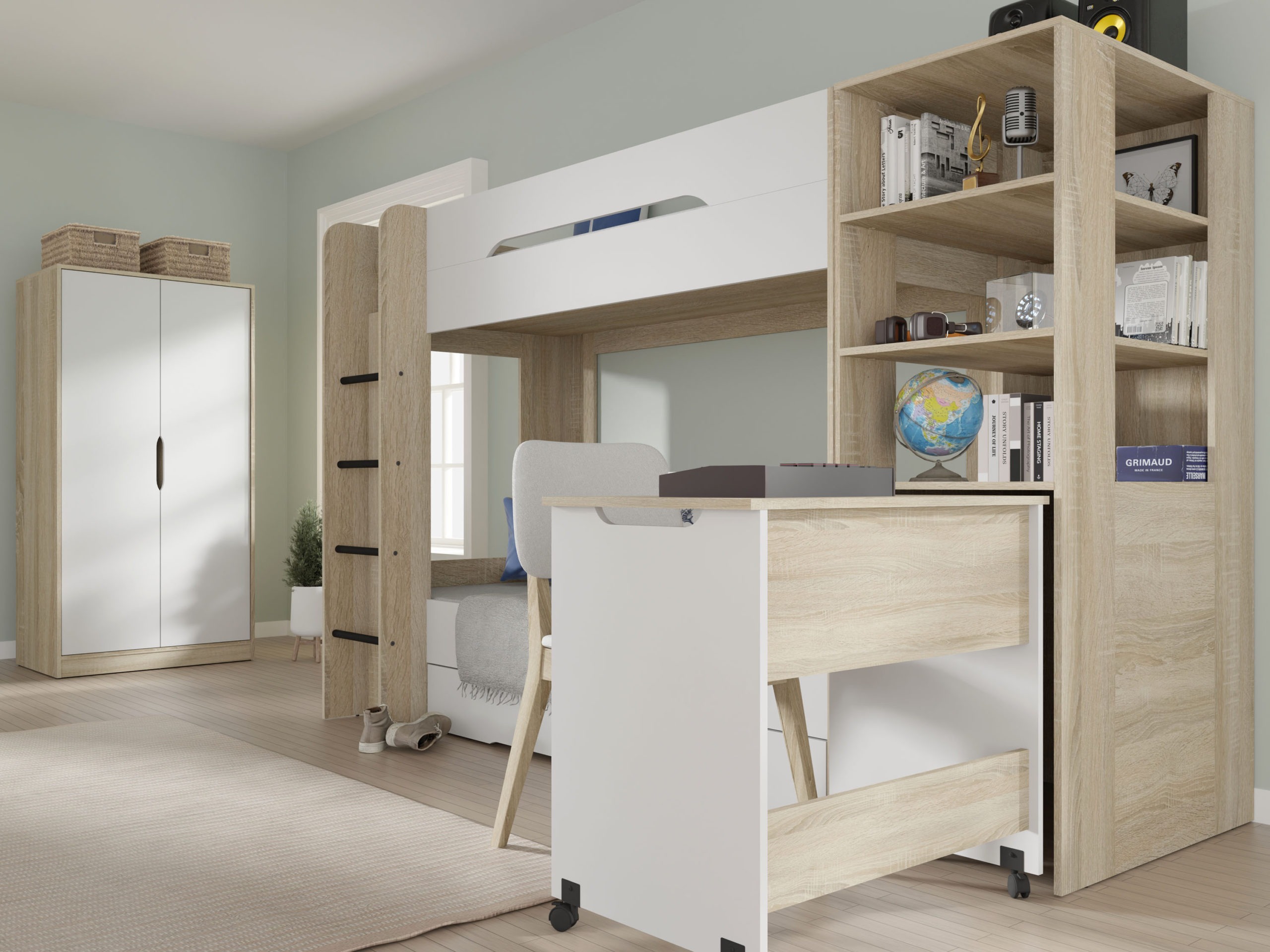 Krevet na sprat Elitenu 103 (Sonoma hrast+ Belo)