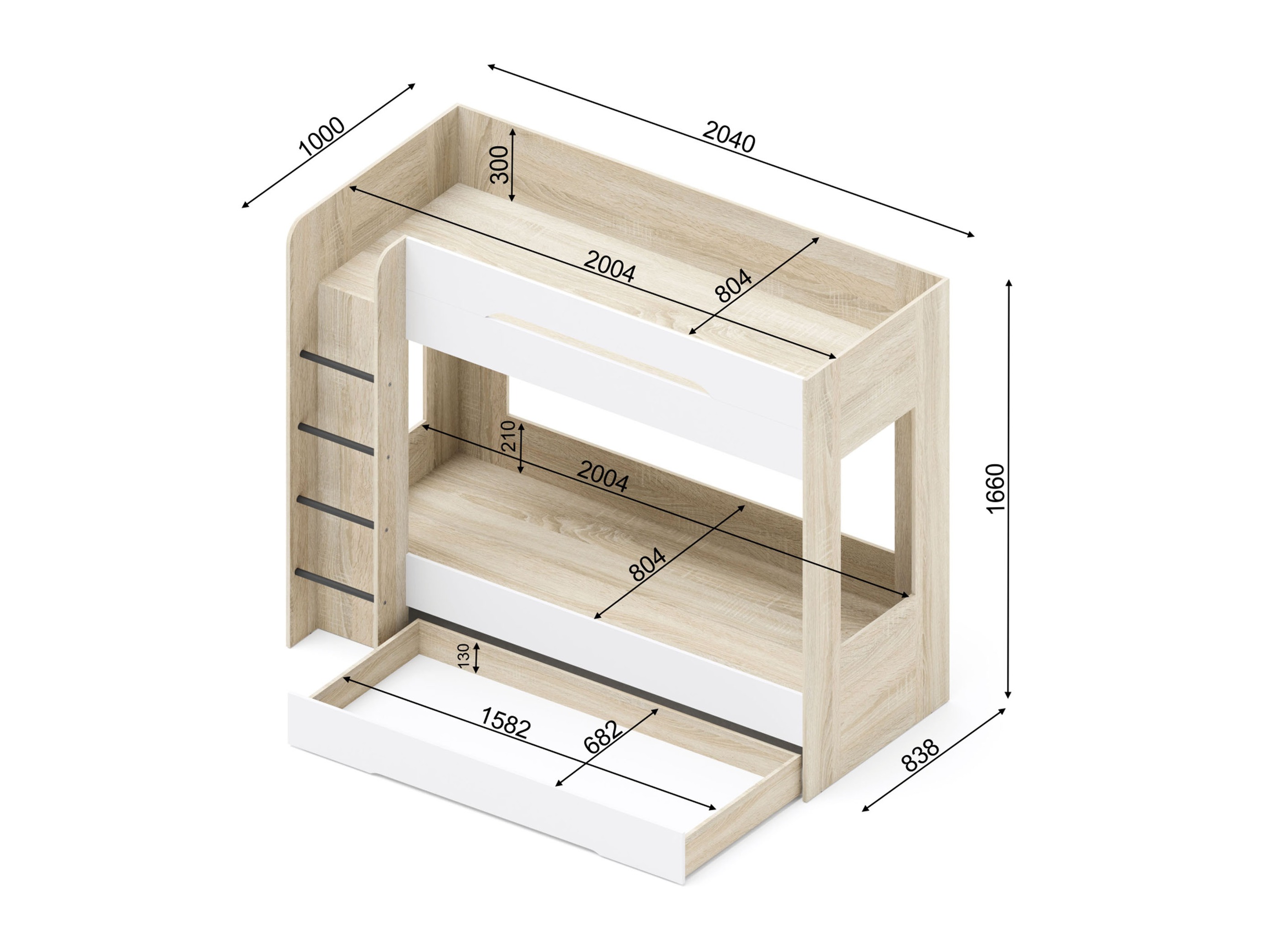 Krevet na sprat Elitenu 103 (Sonoma hrast+ Belo)