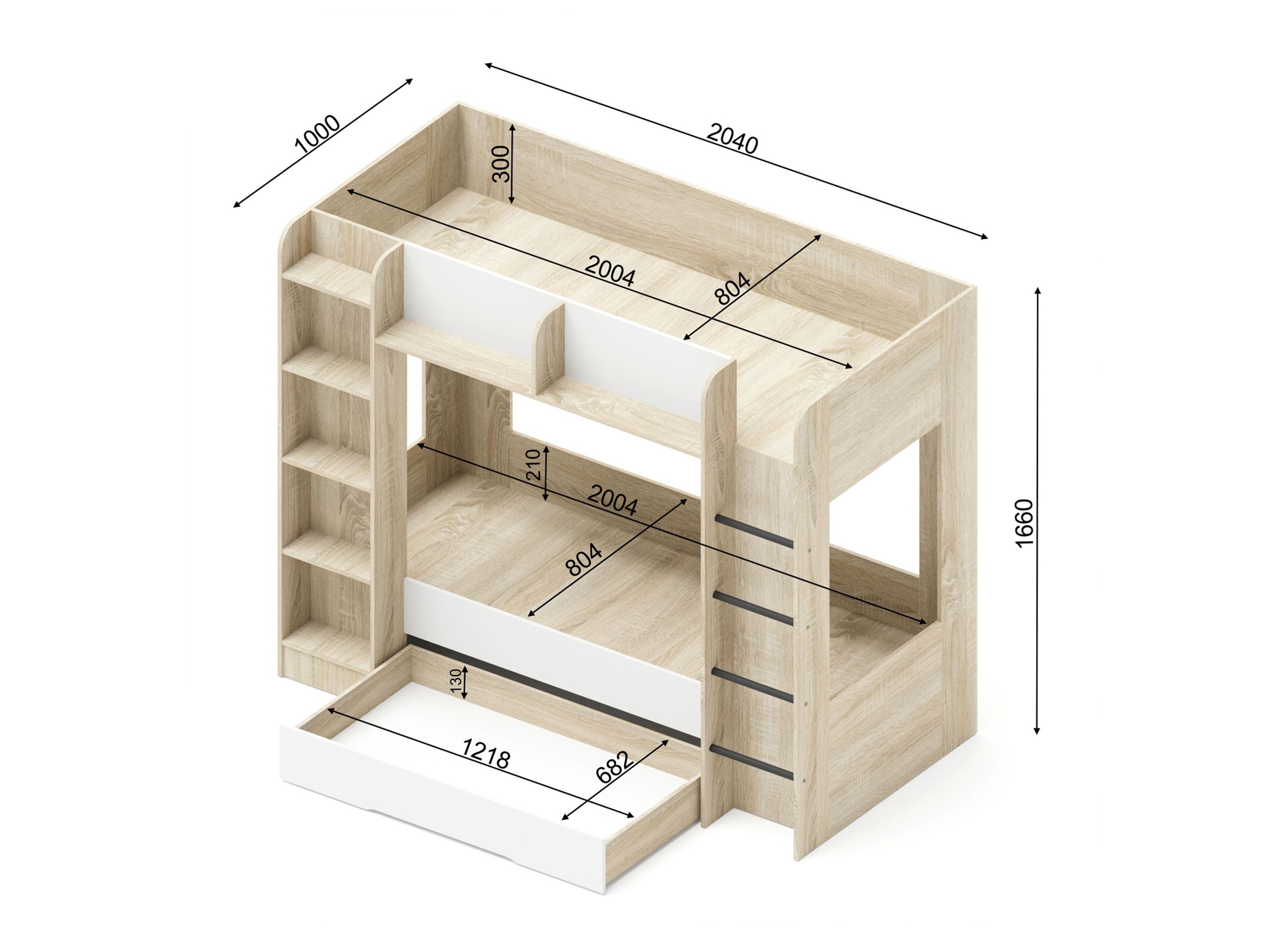 Dečija soba Elitenu 104 (Sonoma hrast + Belo)