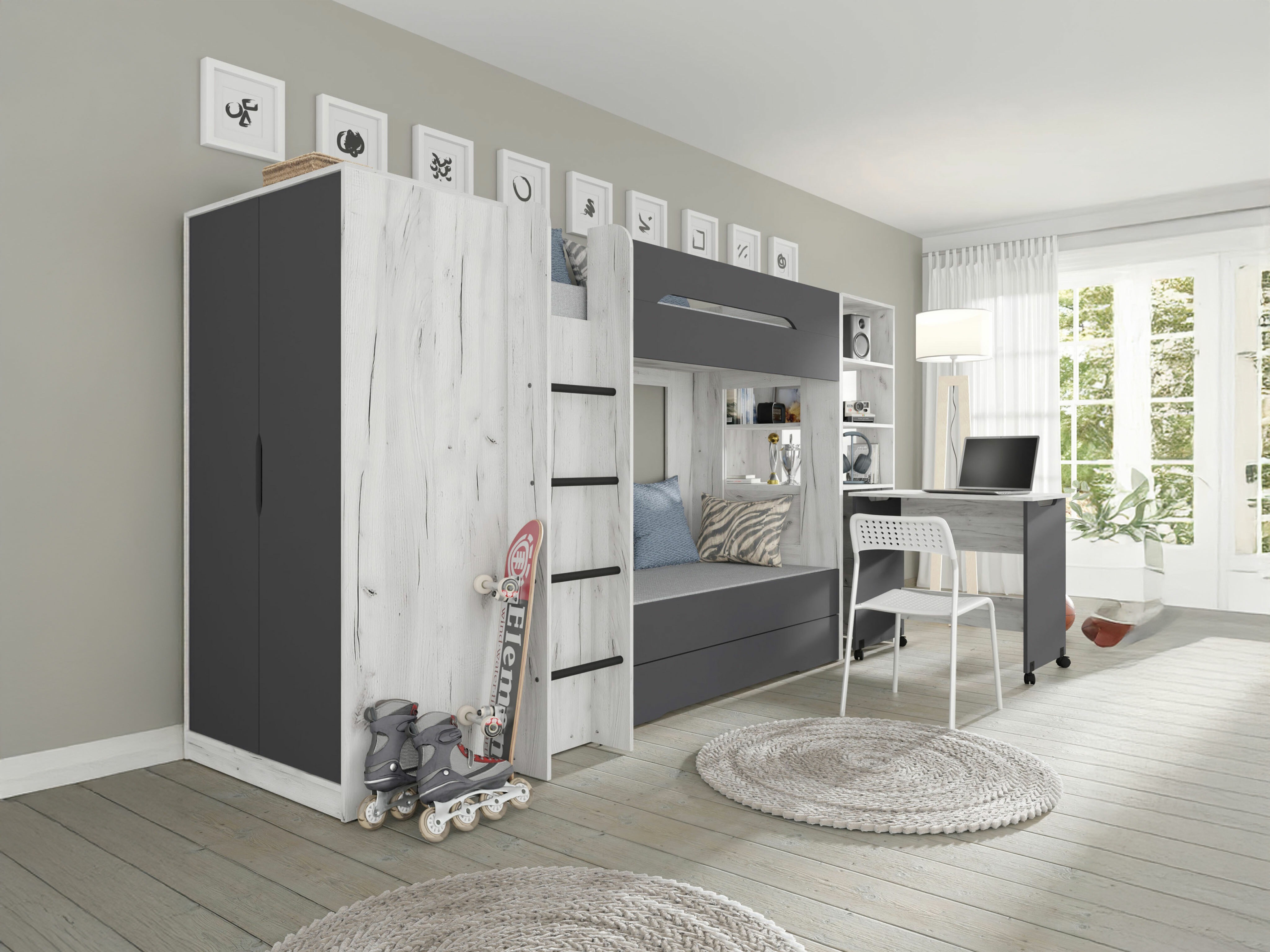 Dečija soba Elitenu 105 (Craft vhite + Graphite)